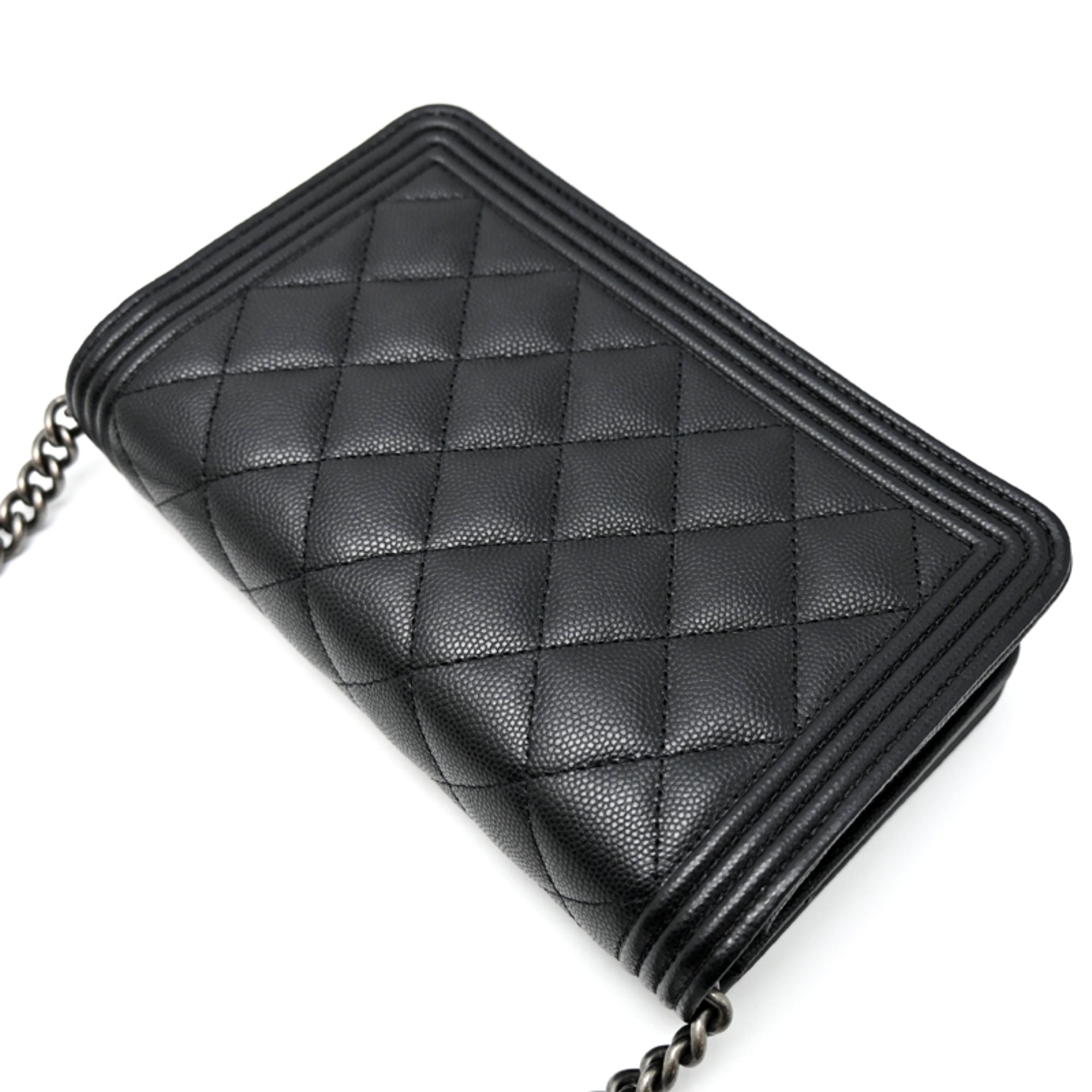Chanel Black Grained Calfskin Chain/Shoulder Wallet (Pre-Owned)