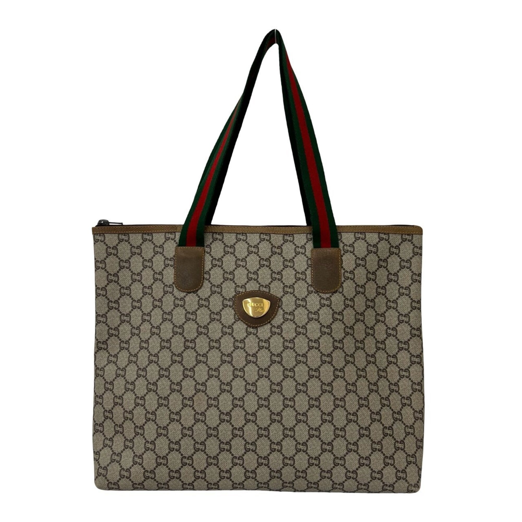 Gucci Brown Green Red Color Pvc Leather Tote Bag (Pre-Owned)