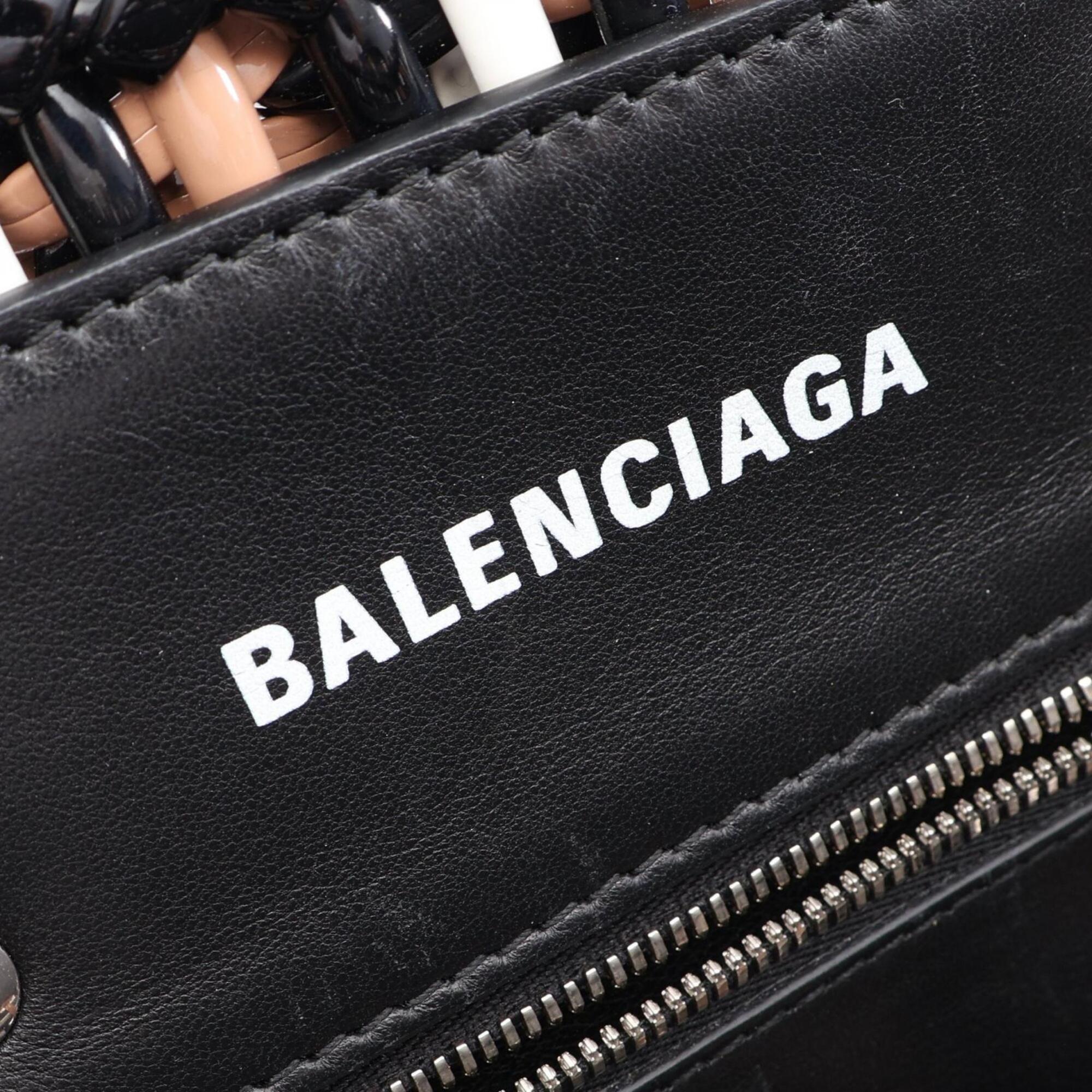 Balenciaga Black Brown White Leather Basket Handbag Tote Bag (Pre-Owned)