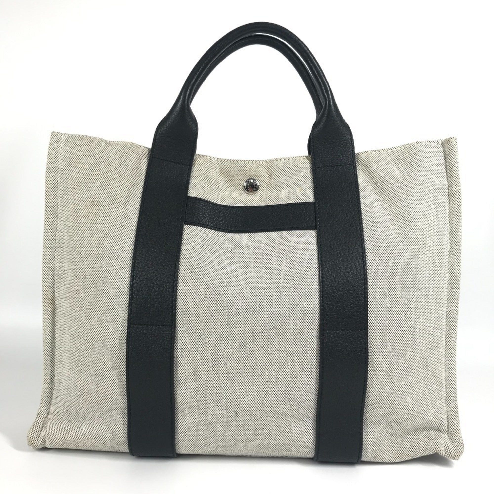 Hermes Black Gray Toile H Leather Handbag Tote Bag (Pre-Owned)