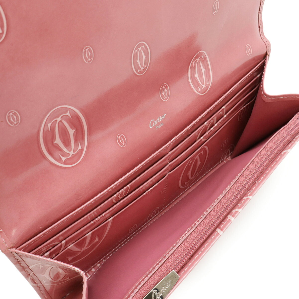 Cartier Pink Patent Leather Long Wallet (Bi-Fold) (Pre-Owned)