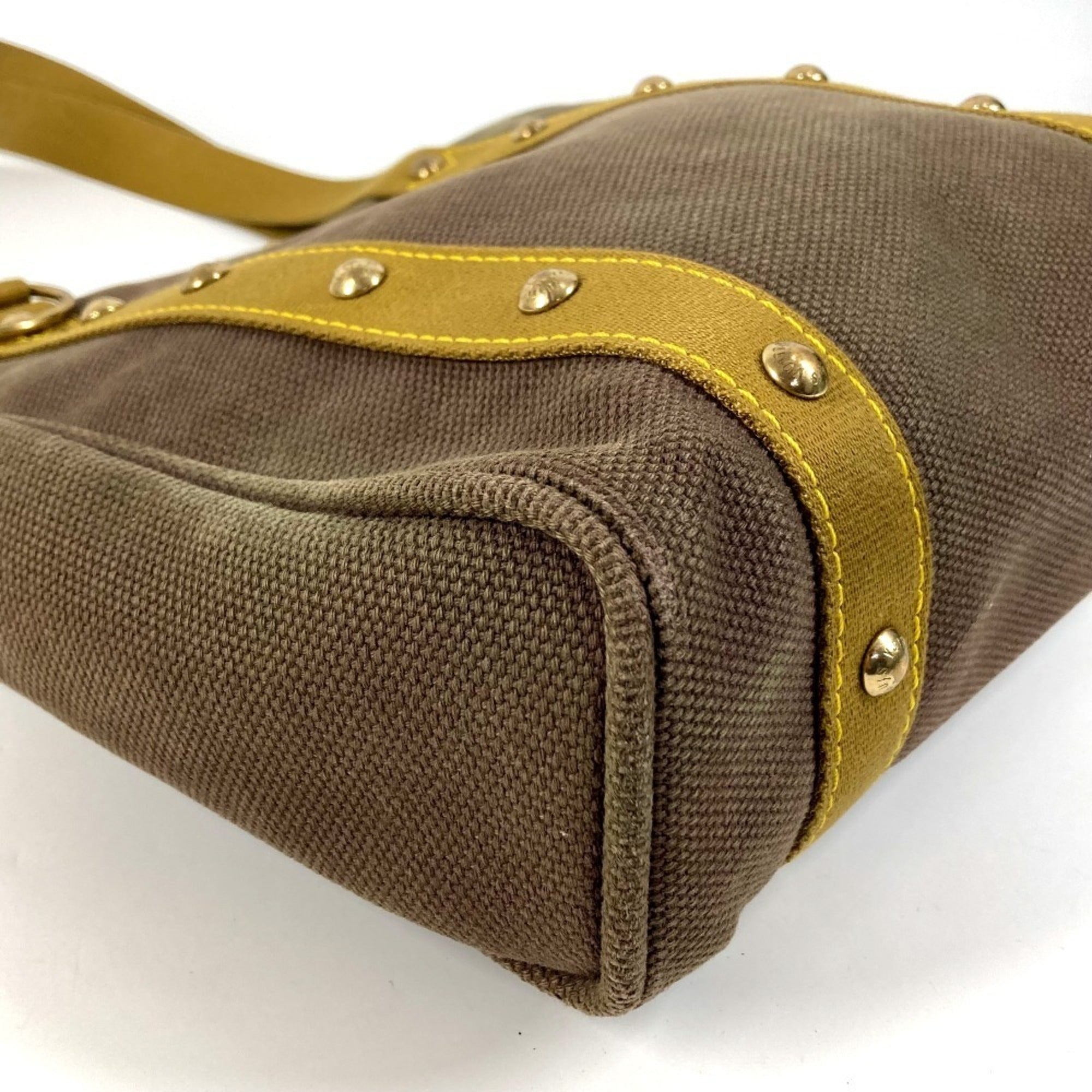 Louis Vuitton Khaki Cotton Shoulder Bag Tote Bag (Pre-Owned)