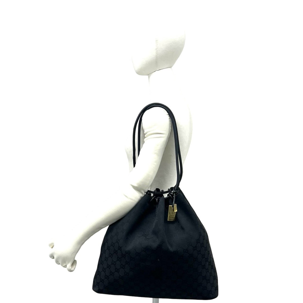 Gucci Black Canvas Leather Handbag Shoulder Bag Tote Bag (Pre-Owned)