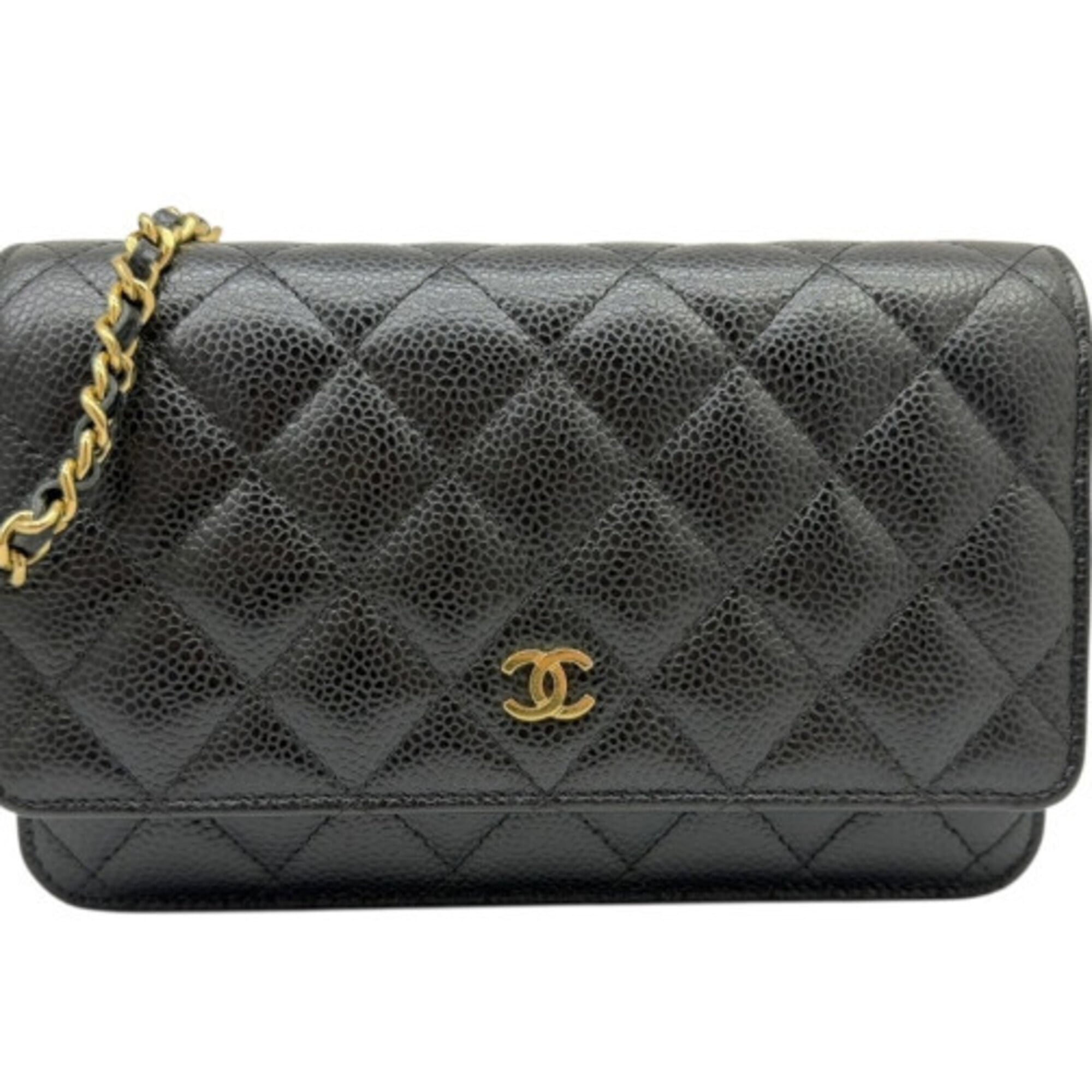 Chanel Black Grained Calfskin Chain/Shoulder Wallet (Pre-Owned)