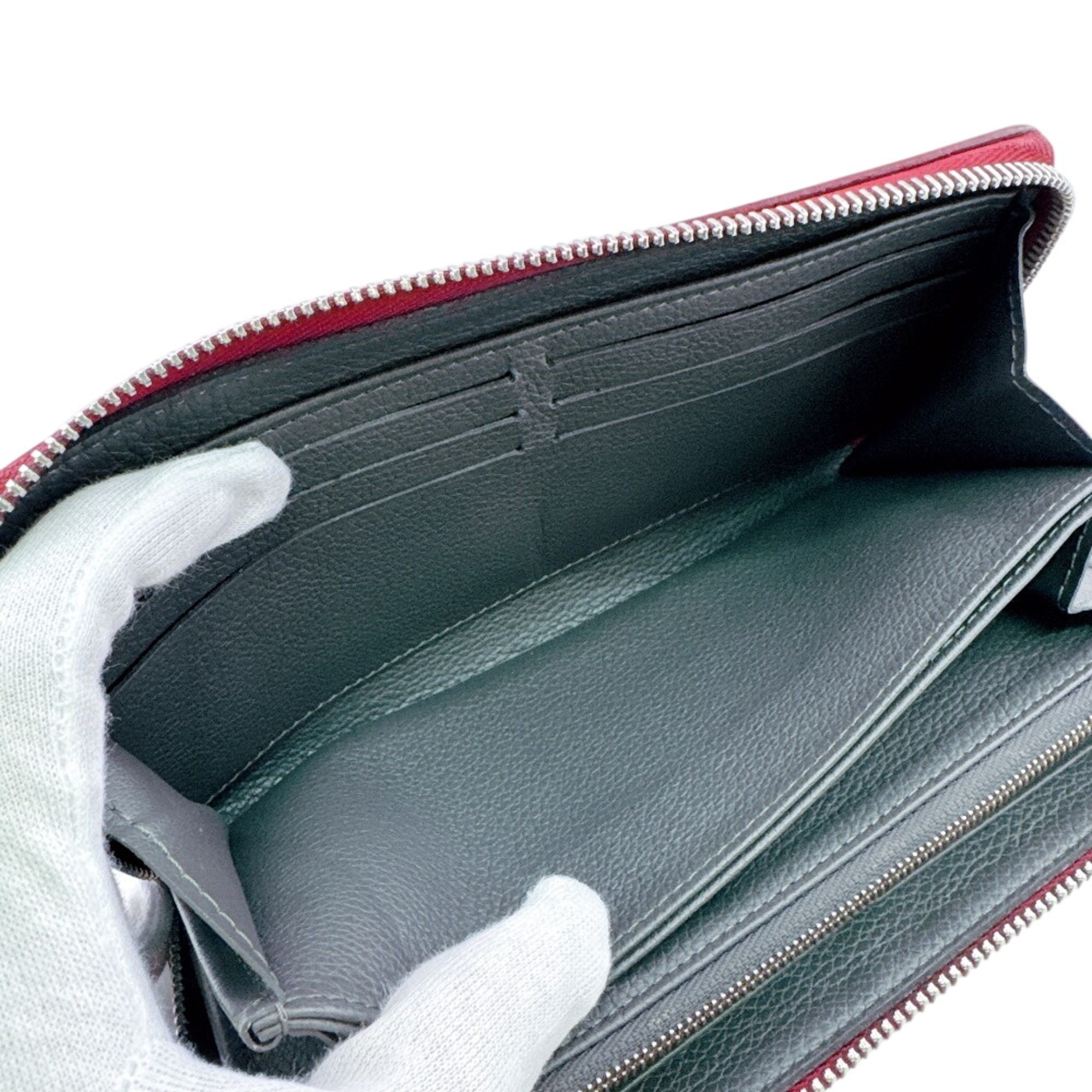 Louis Vuitton Gray Red Color Leather Long Wallet (Bi-Fold) (Pre-Owned)