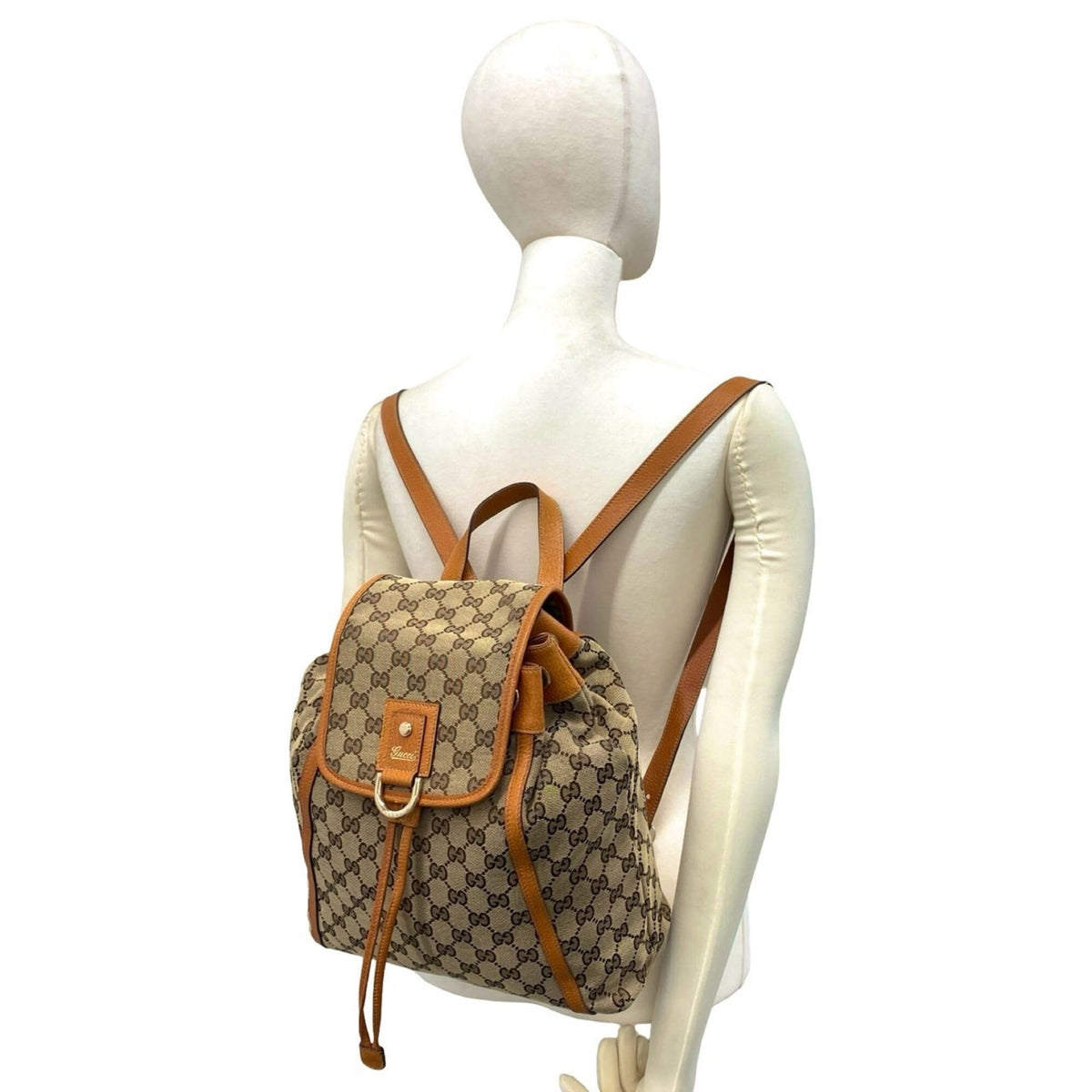 Gucci Brown Canvas Leather Backpack (Pre-Owned)