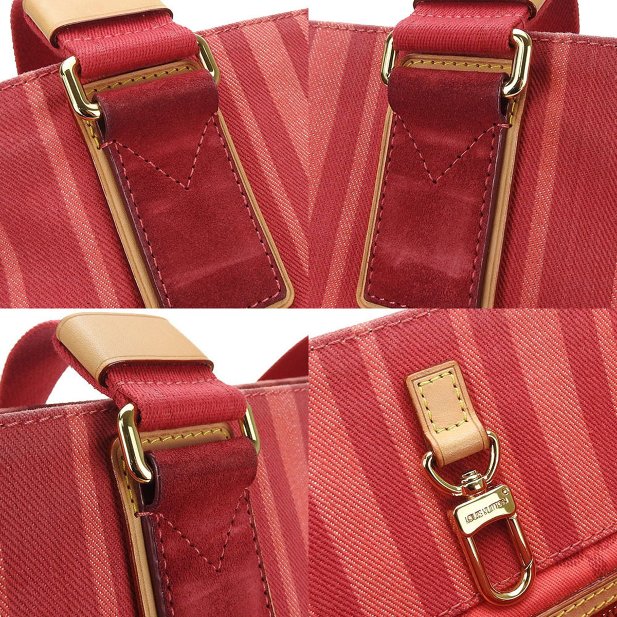Louis Vuitton Red Color Canvas Tote Bag (Pre-Owned)