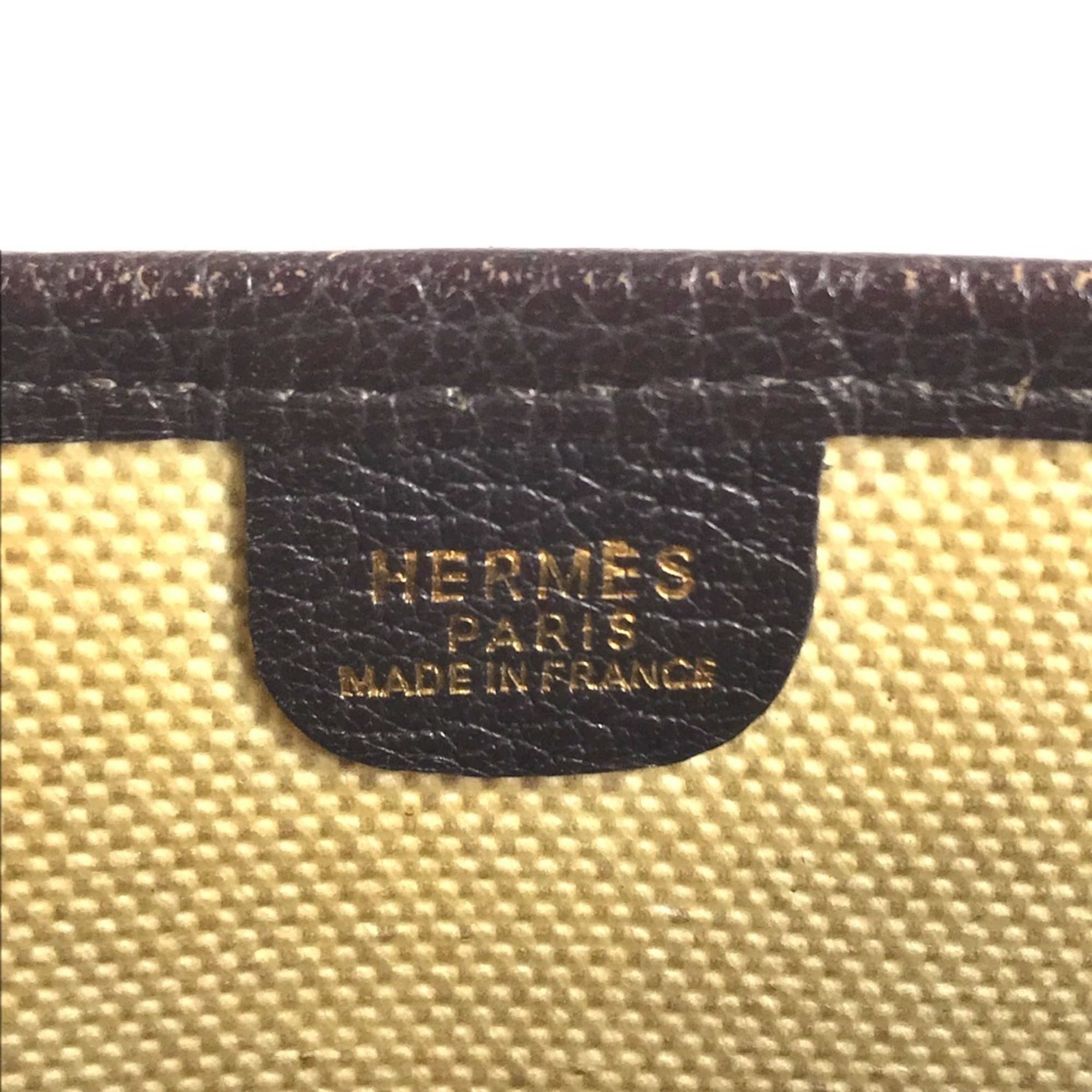 Hermes Beige Brown Yellow Leather Coated Canvas Shoulder Bag (Pre-Owned)
