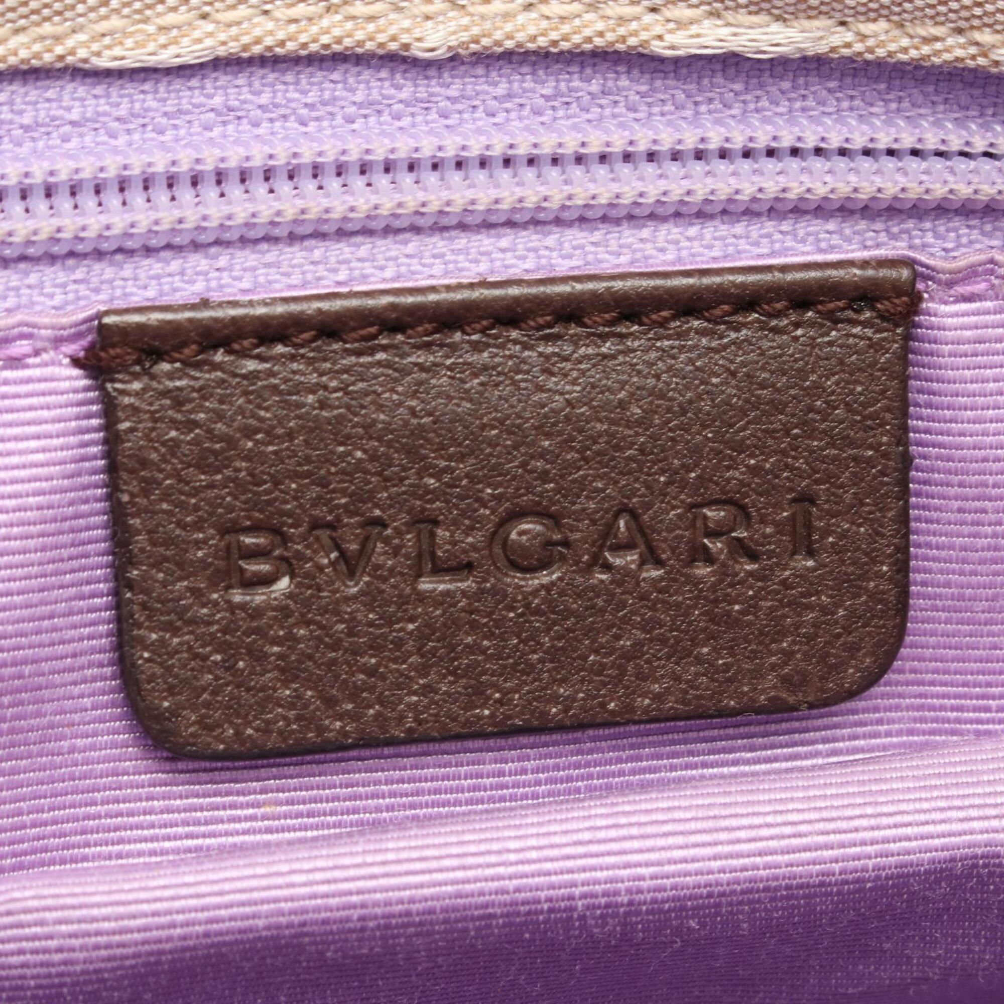 Bvlgari Beige Brown Canvas Leather Handbag Pouch Tote Bag (Pre-Owned)
