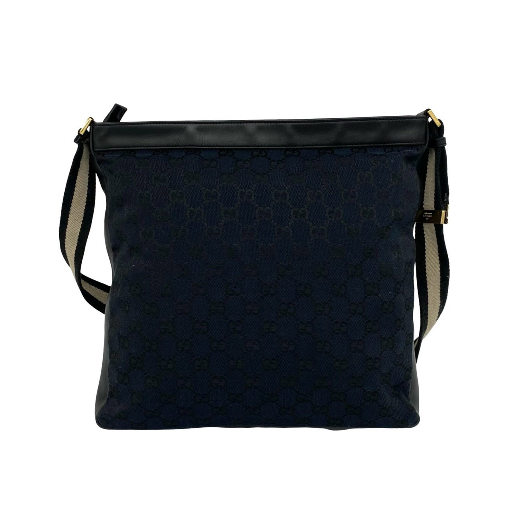 Gucci Black Navy Canvas Leather Shoulder Bag Tote Bag (Pre-Owned)