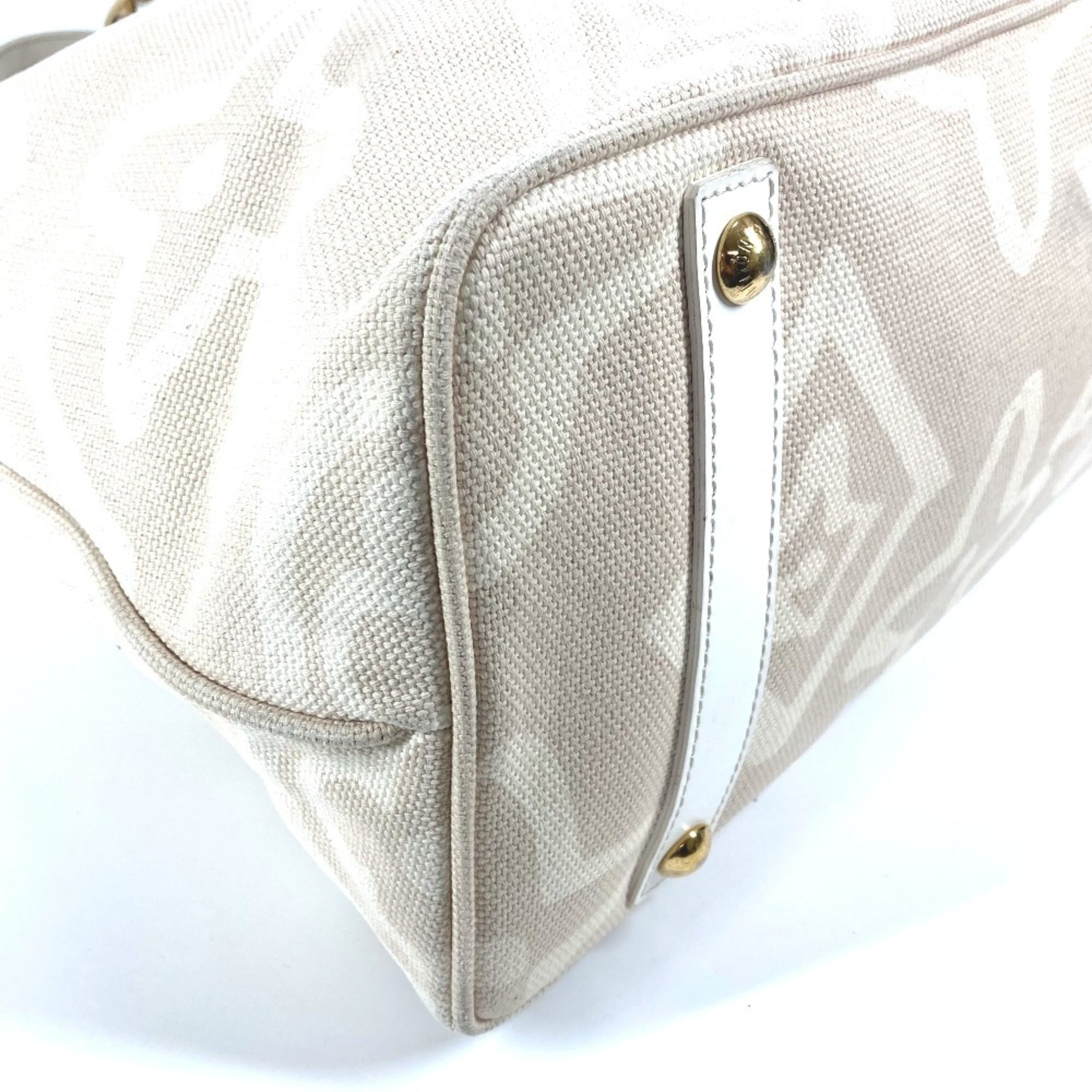 Louis Vuitton Beige Leather Canvas Shoulder Bag Tote Bag (Pre-Owned)