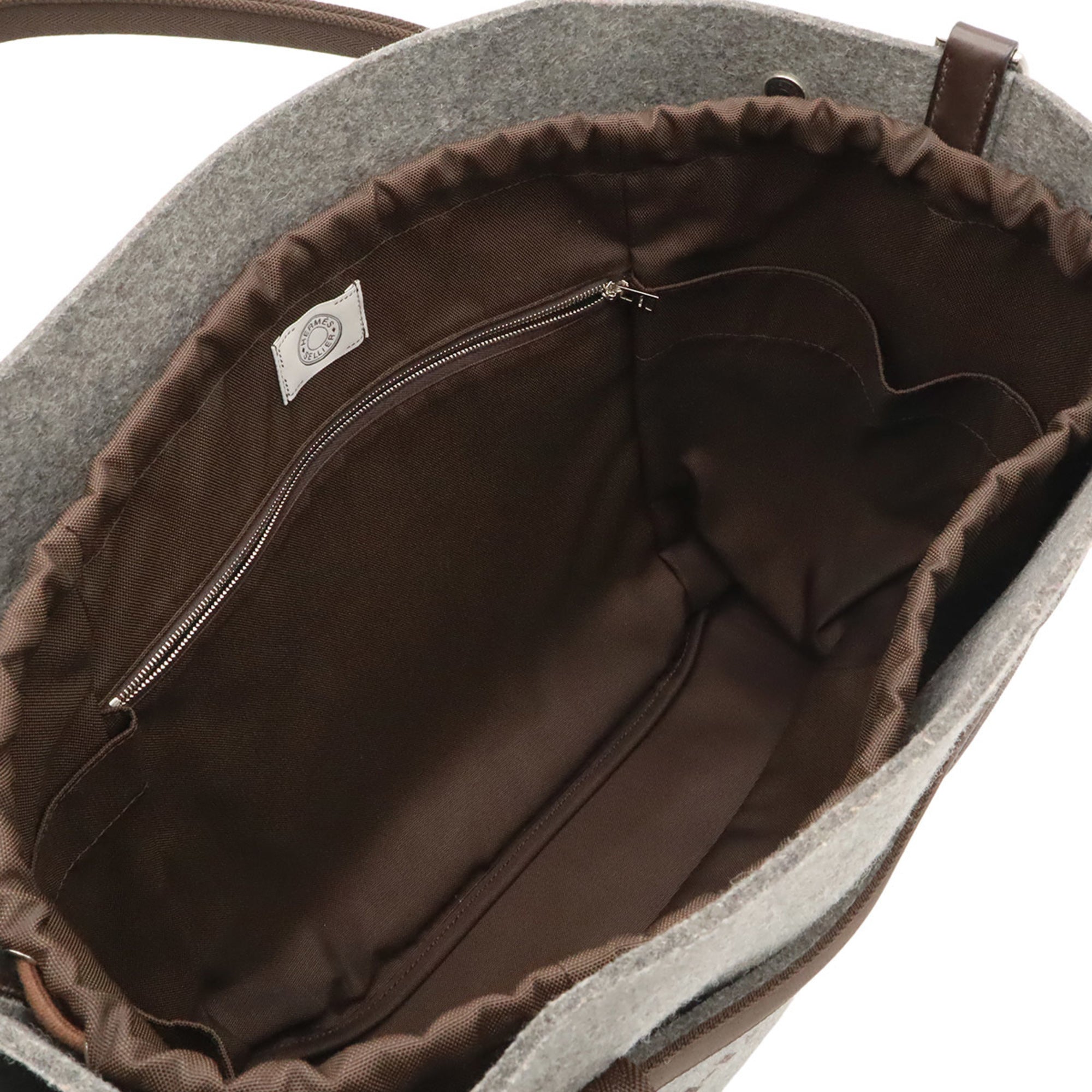 Hermes Dark Brown Gray Felt Shoulder Bag Tote Bag (Pre-Owned)