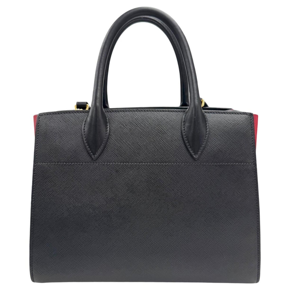 Prada Saffiano Black Red Color Leather Handbag Shoulder Bag (Pre-Owned)