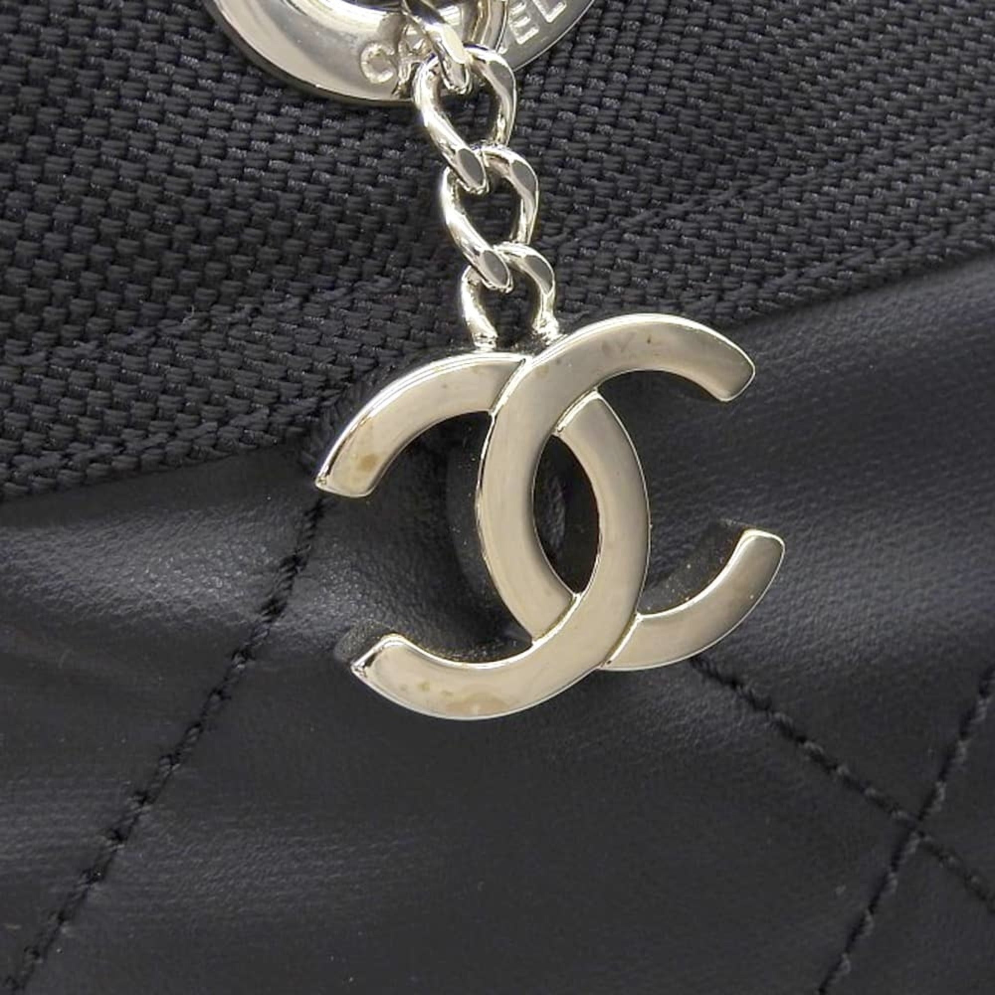 Chanel Black Coated Canvas Leather Handbag Tote Bag (Pre-Owned)