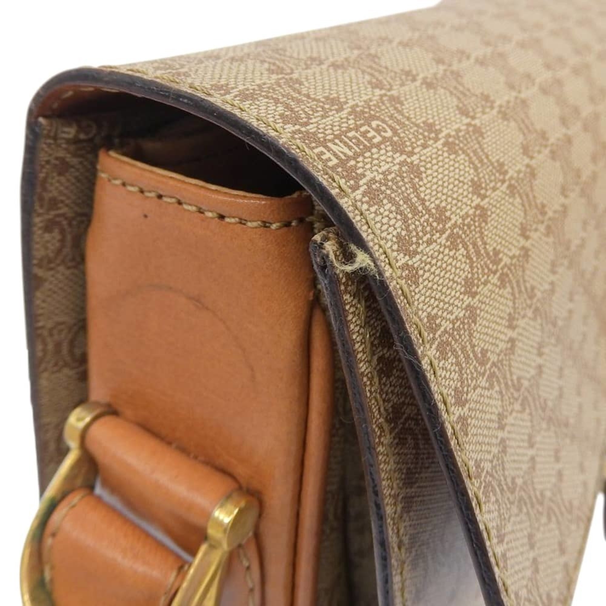 Celine Macadam Beige Coated Canvas Shoulder Bag (Pre-Owned)