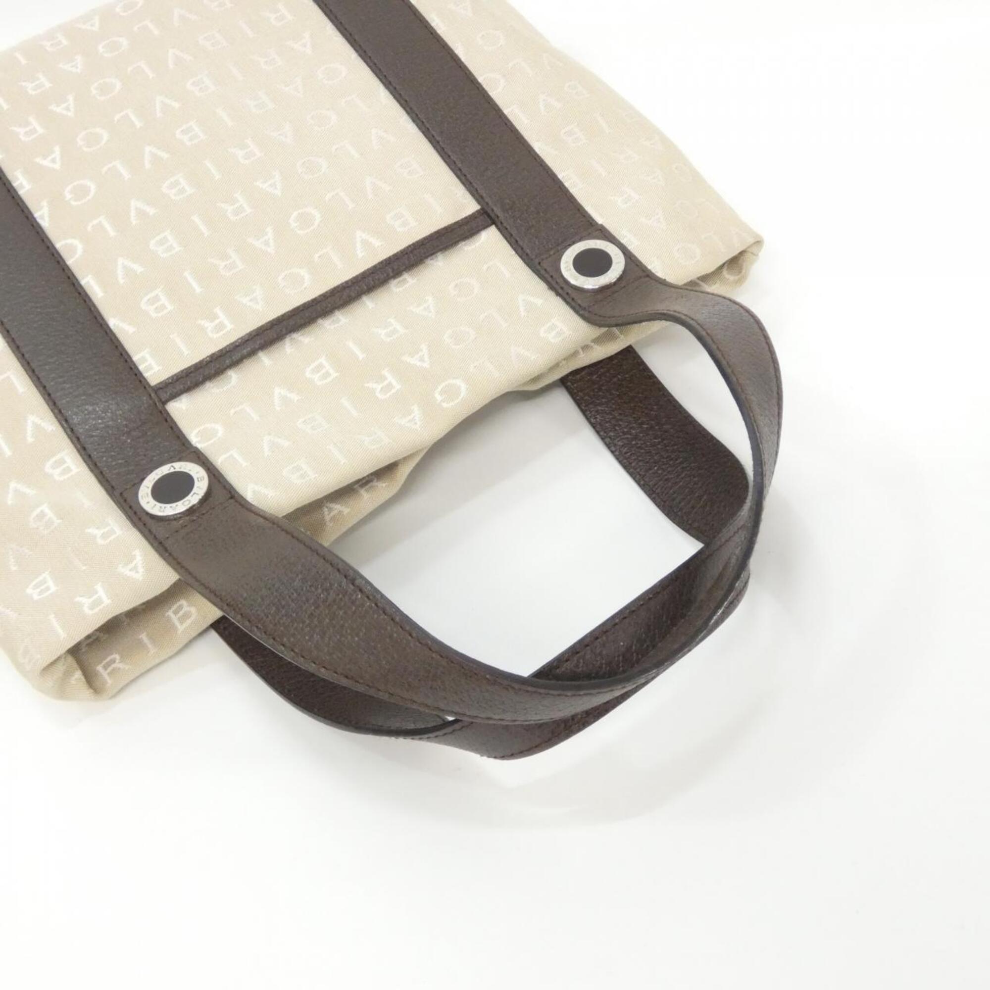 Bvlgari Beige Brown Canvas Handbag Pouch (Pre-Owned)