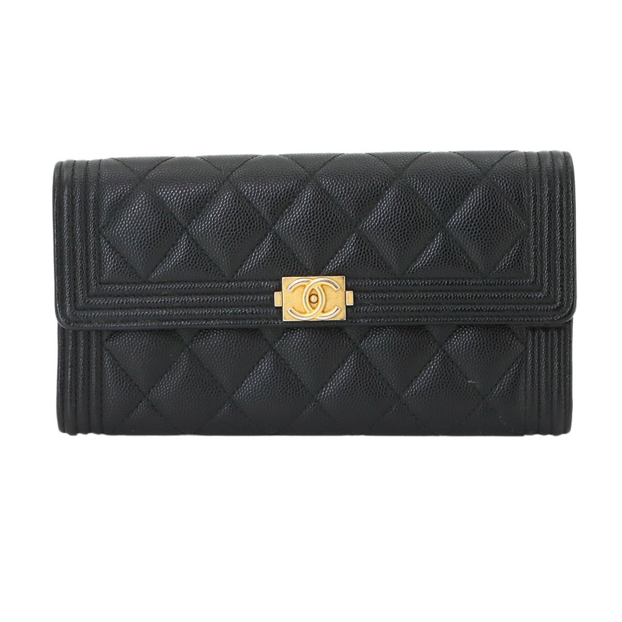 Chanel Black Grained Calfskin Long Wallet (Bi-Fold) (Pre-Owned)