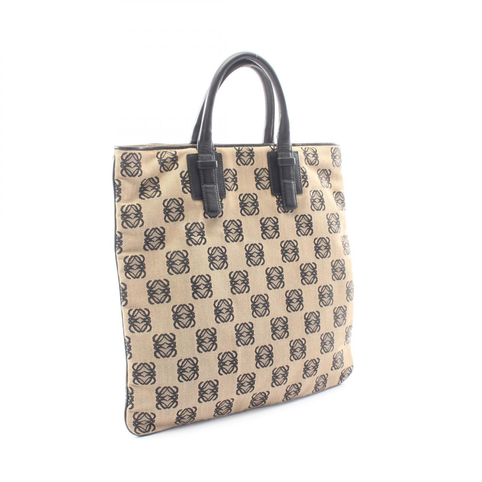 Loewe Beige Black Canvas Leather Handbag Tote Bag (Pre-Owned)