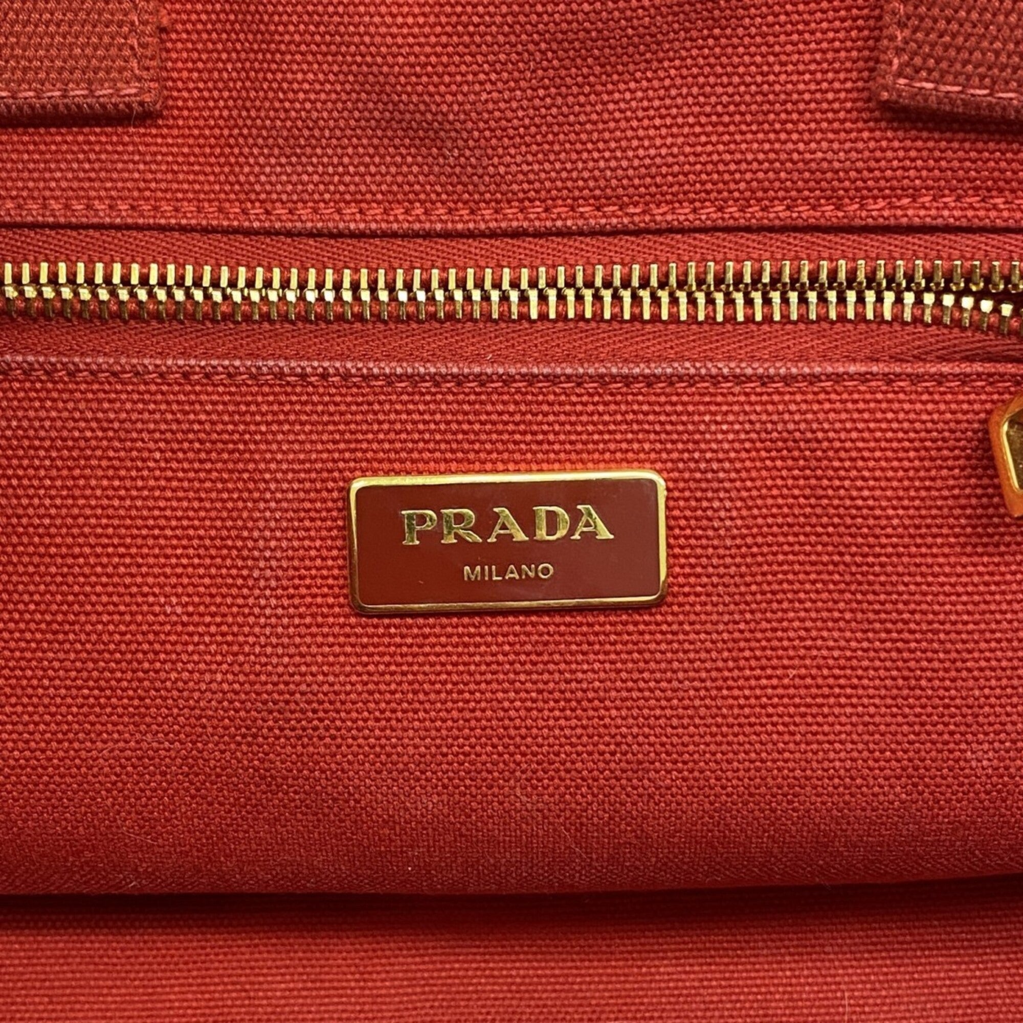 Prada Red Color Canvas Tote Bag (Pre-Owned)