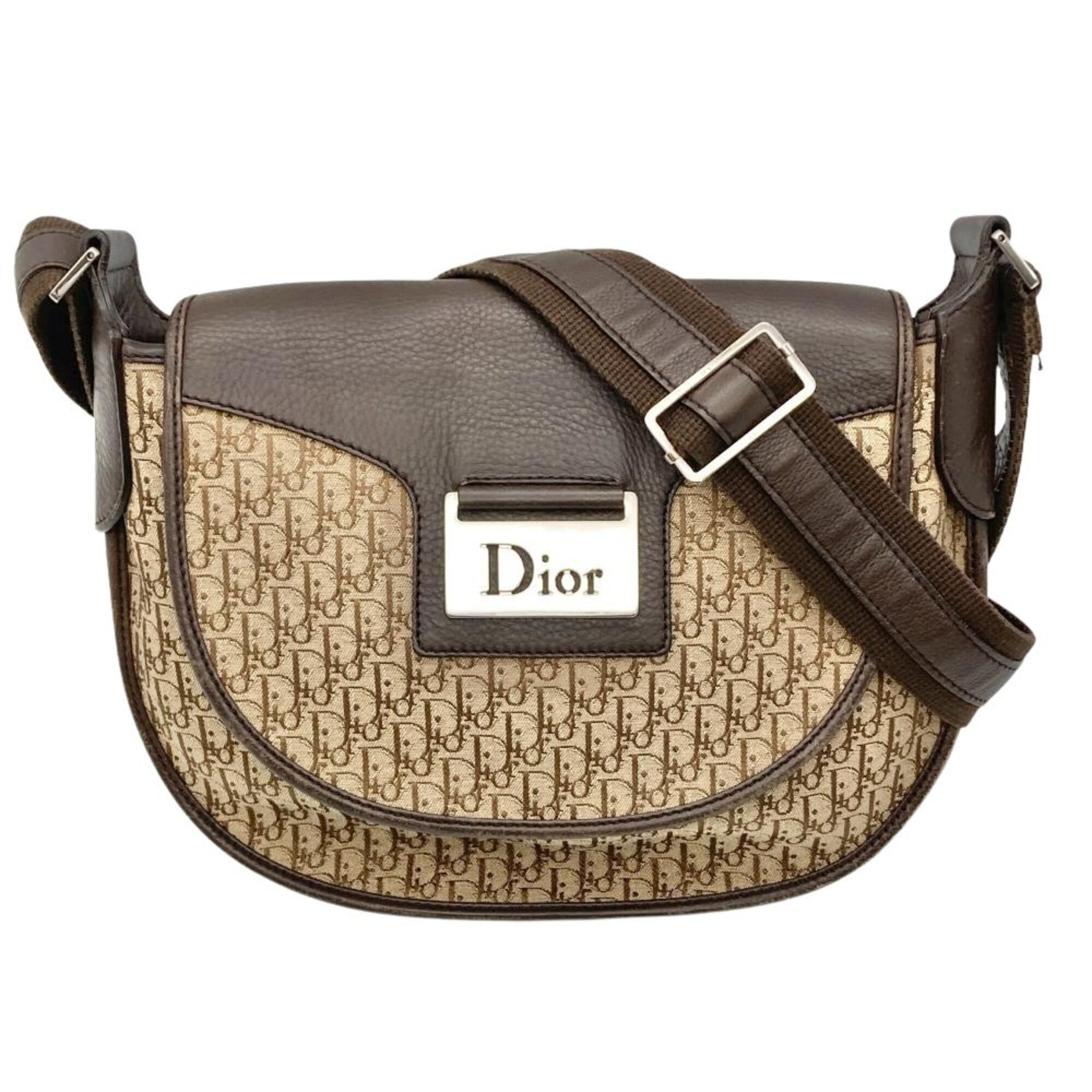 Christian Dior Trotter Brown Jacquard Leather Shoulder Bag (Pre-Owned)