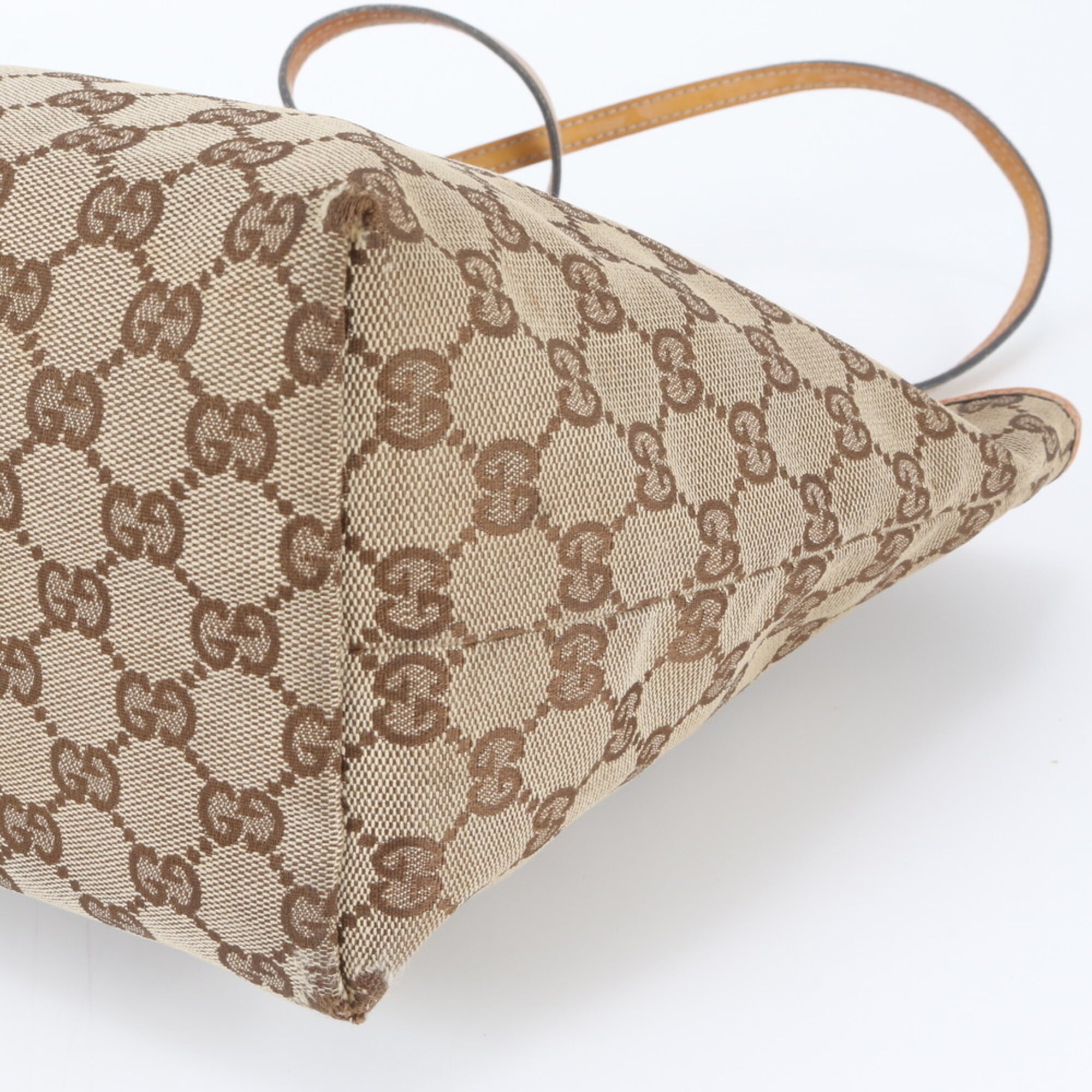 Gucci Beige Yellow Leather Canvas Handbag Shoulder Bag Tote Bag (Pre-Owned)