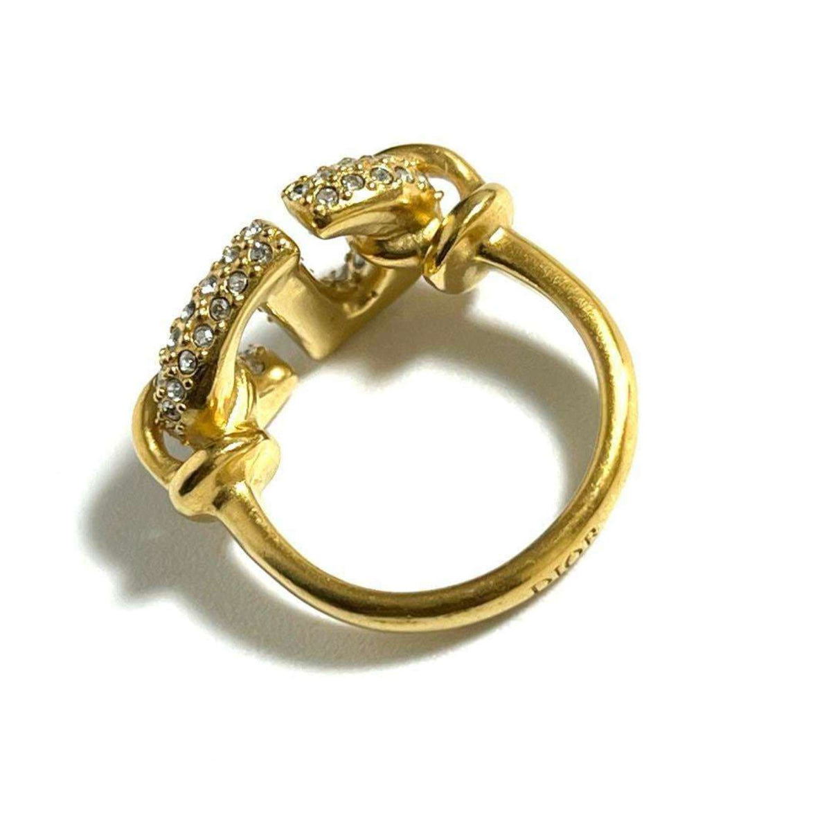 Christian Dior Metal Rhinestone Band Ring (Pre-Owned)