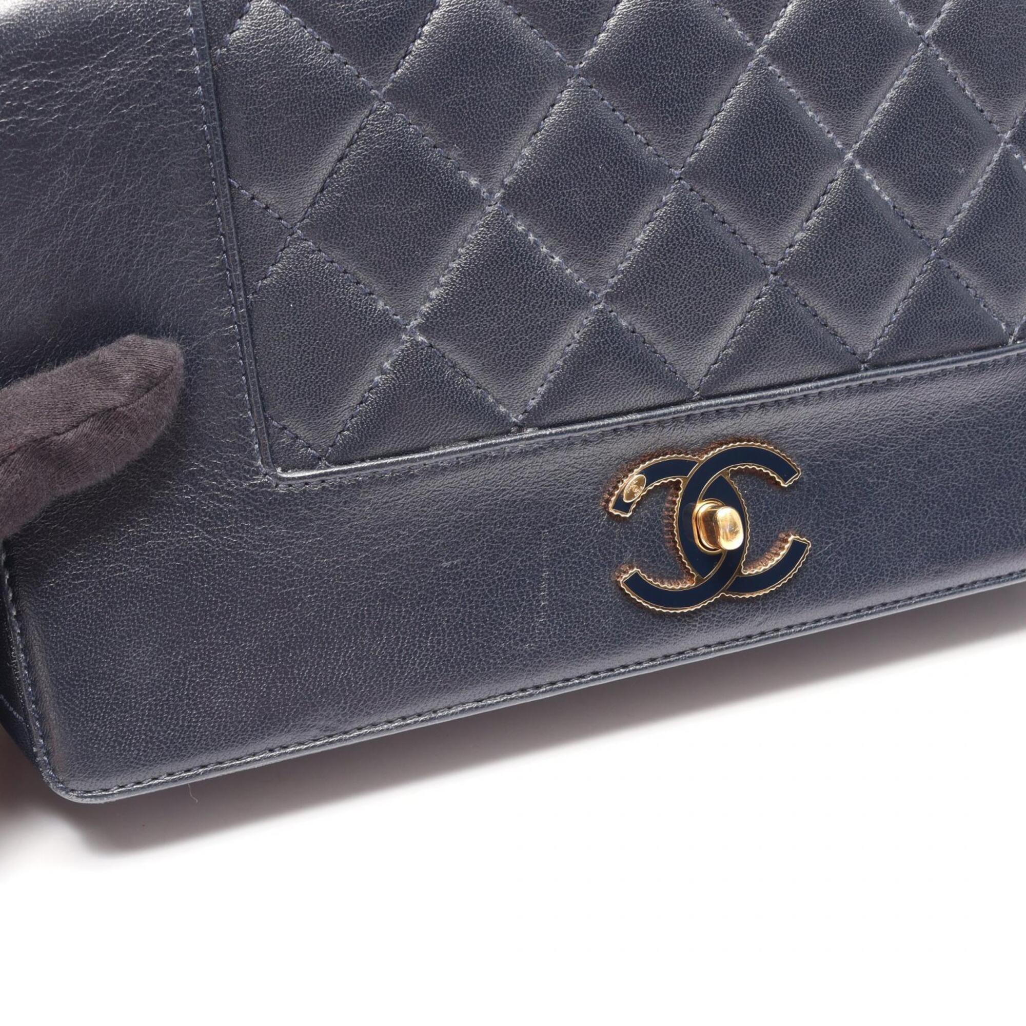 Chanel Navy Leather Handbag Shoulder Bag (Pre-Owned)