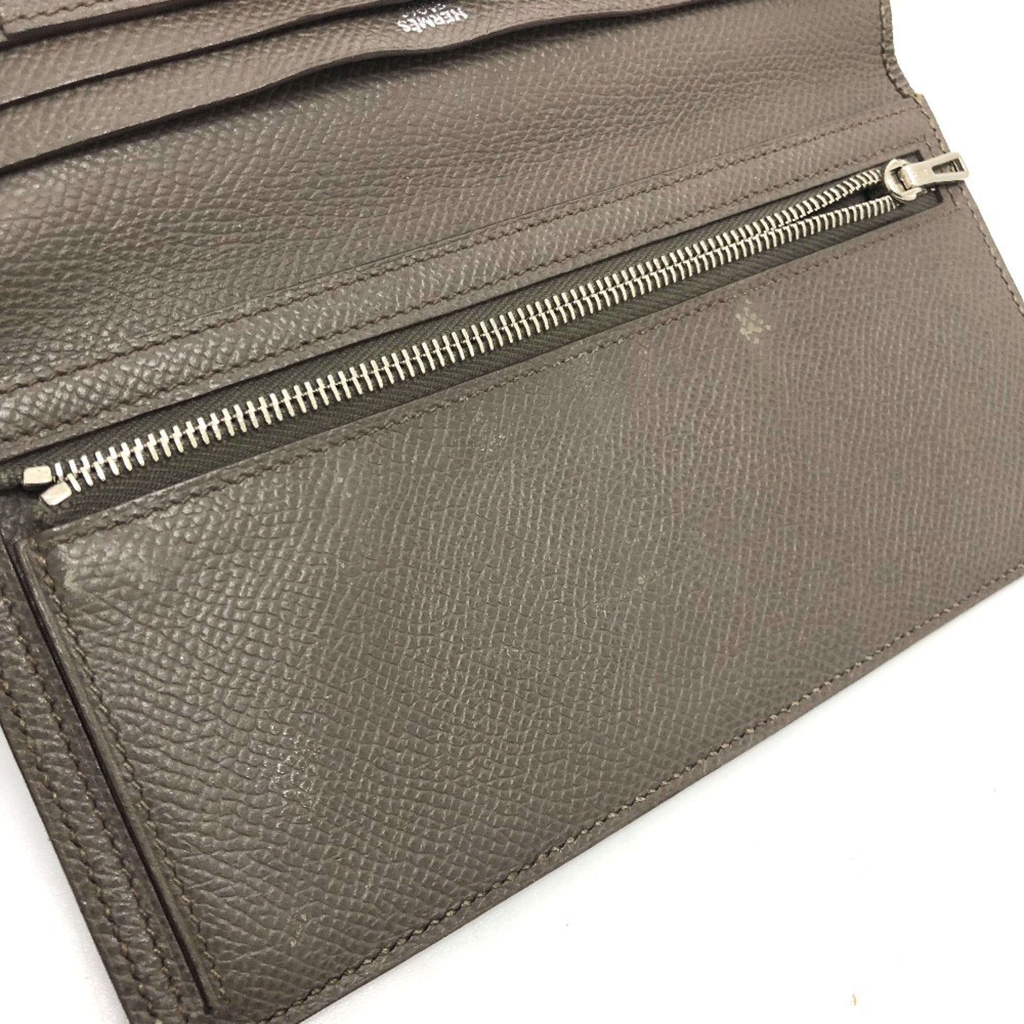 Hermes Gray Leather Long Wallet (Bi-Fold) (Pre-Owned)