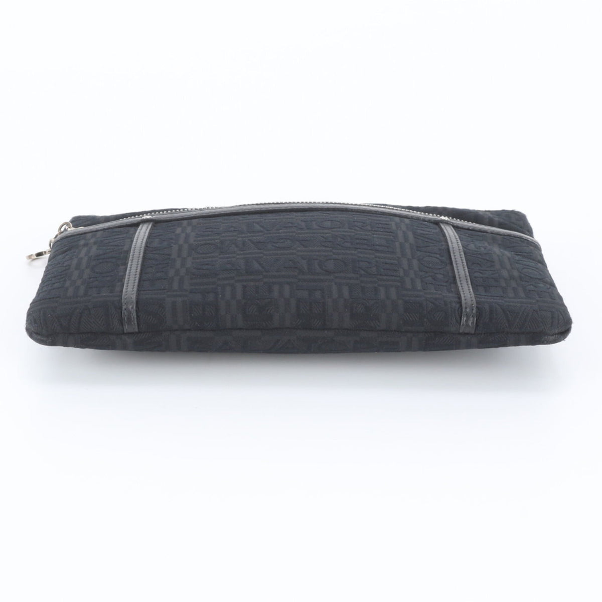 Salvatore Ferragamo Black Leather Canvas Clutch Bag Handbag Pouch (Pre-Owned)