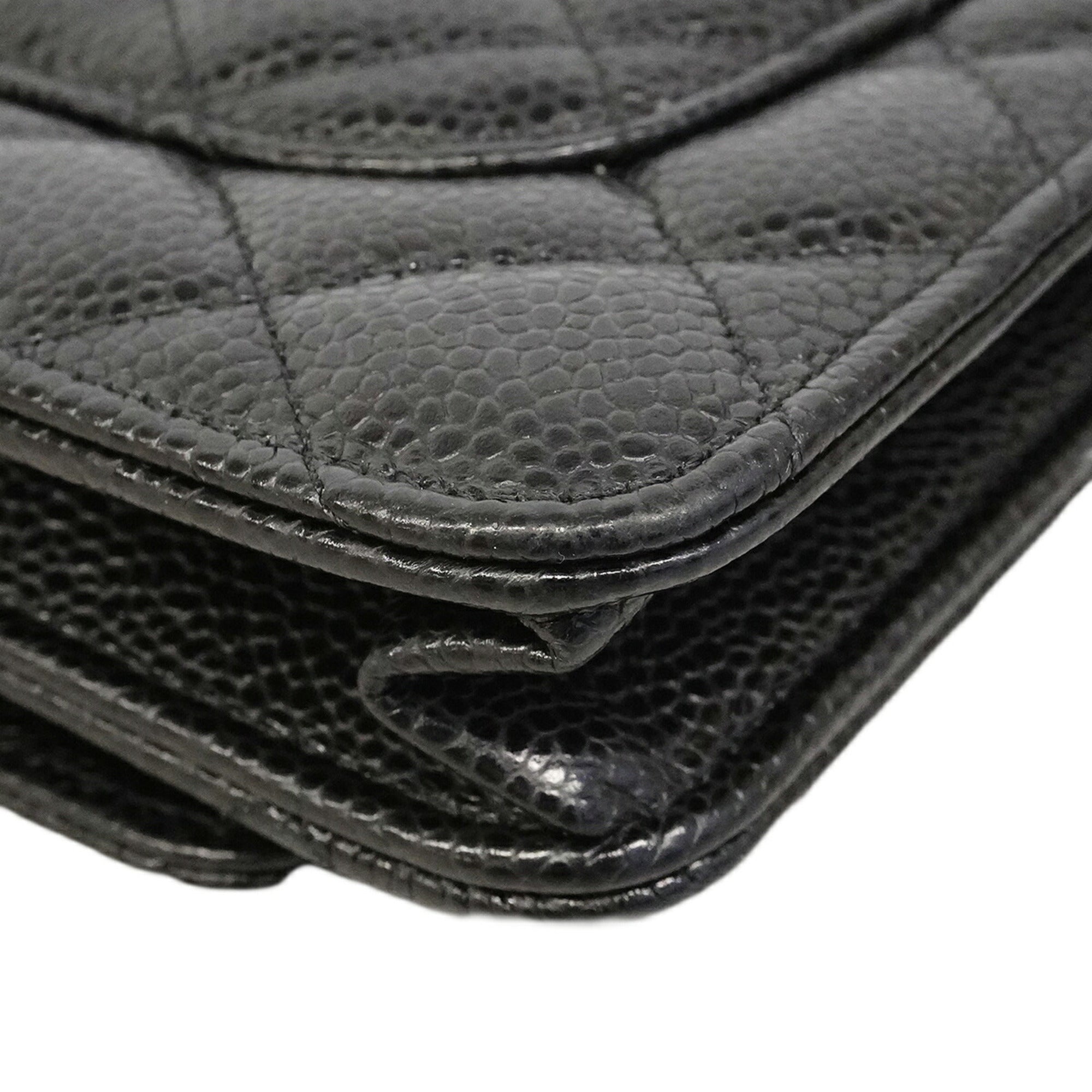 Chanel Black Grained Calfskin Chain/Shoulder Wallet (Pre-Owned)