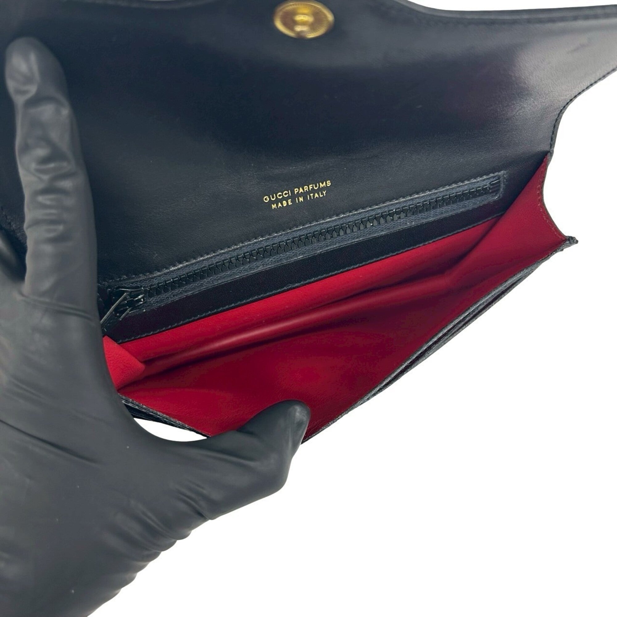 Gucci Black Green Red Color Canvas Leather Pouch (Pre-Owned)