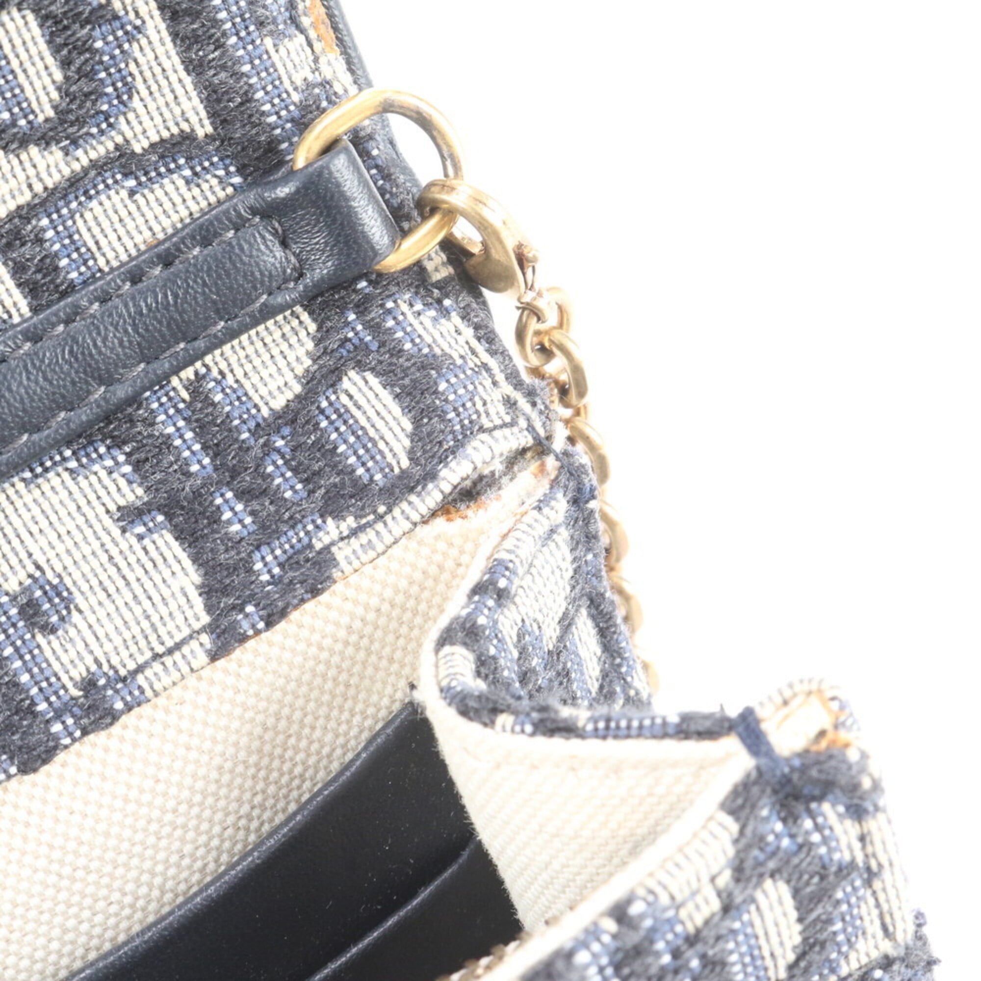 Christian Dior Navy Leather Canvas Clutch Bag Shoulder Bag (Pre-Owned)