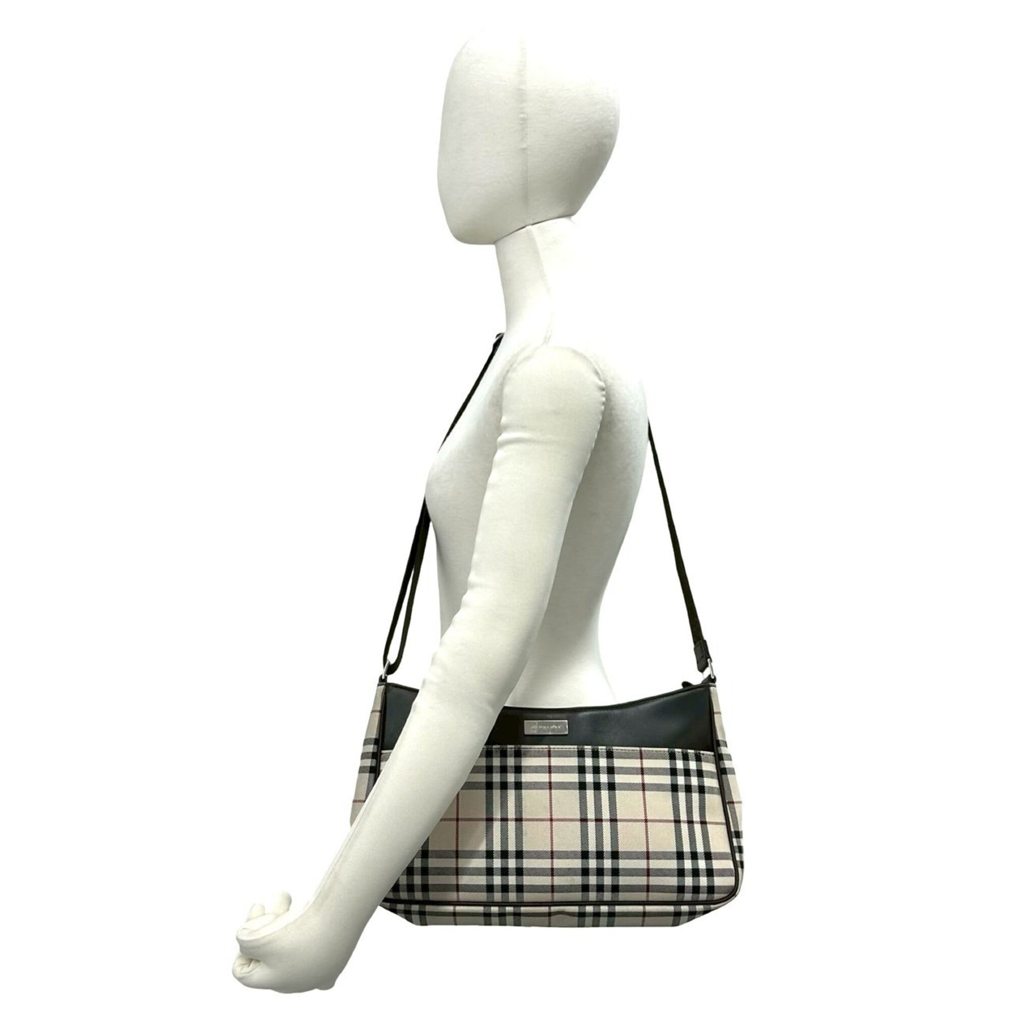 Burberry Beige Brown Canvas Leather Shoulder Bag (Pre-Owned)