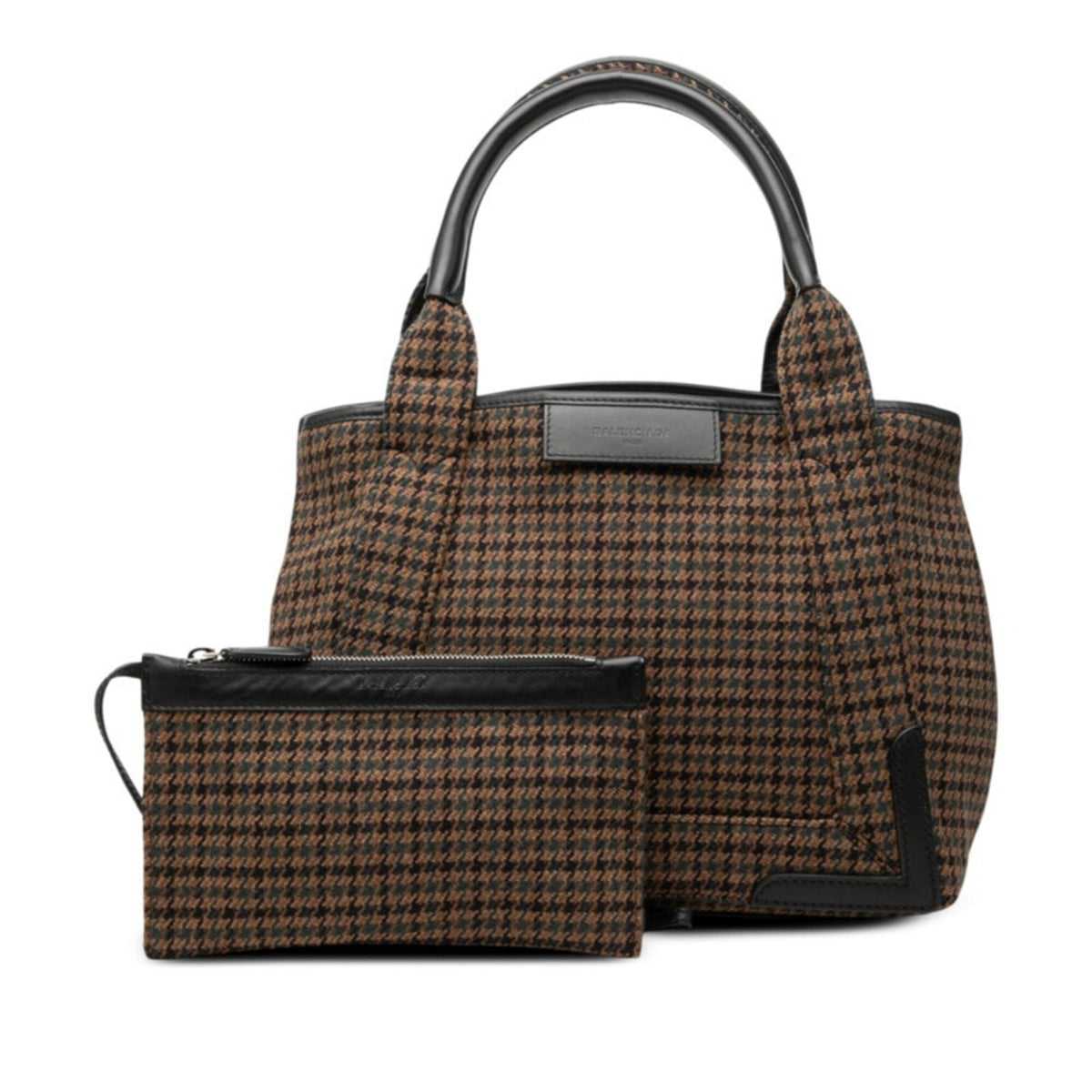 Balenciaga Brown Wool Leather Handbag Pouch Tote Bag (Pre-Owned)