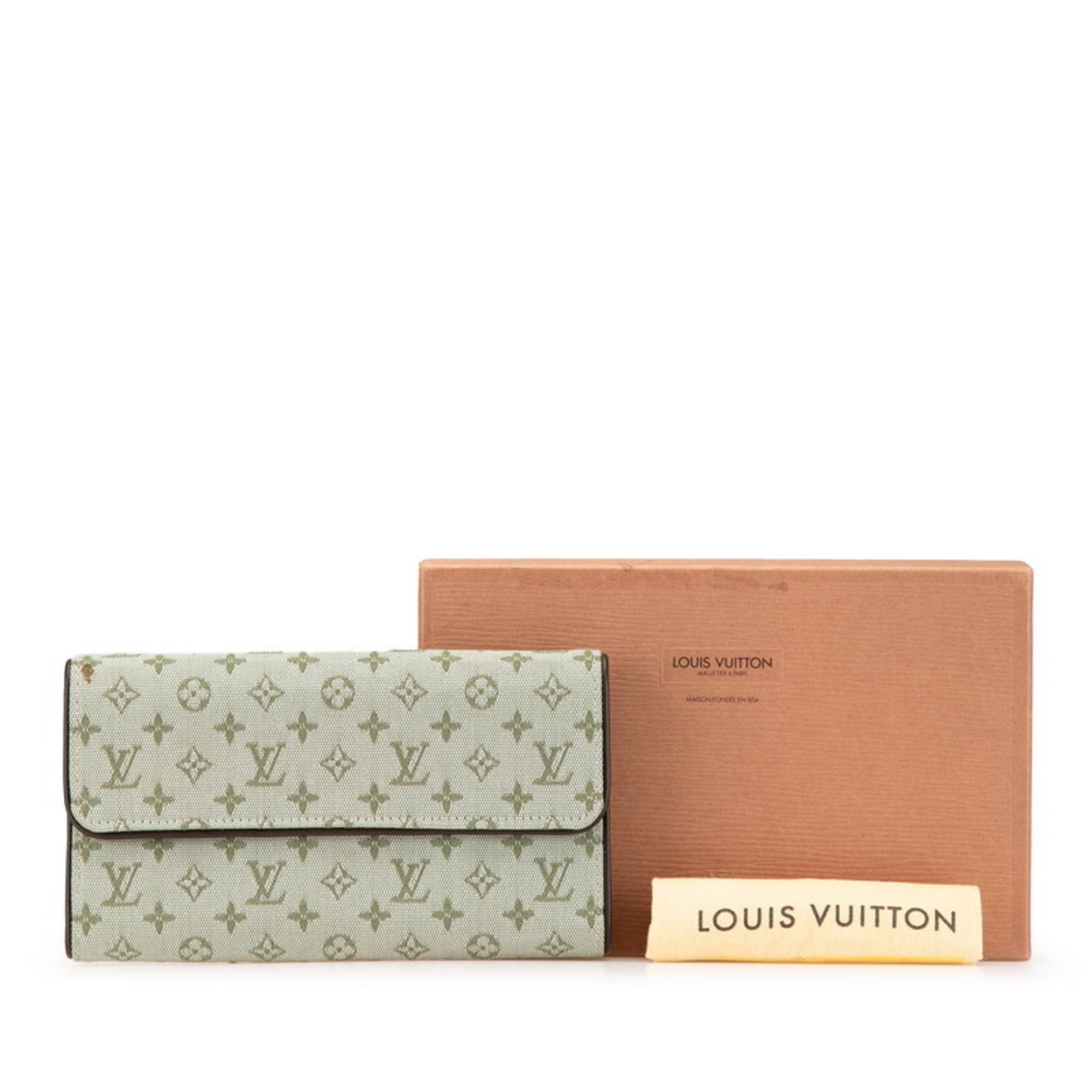 Louis Vuitton Brown Green Canvas Leather Long Wallet (Bi-Fold) (Pre-Owned)