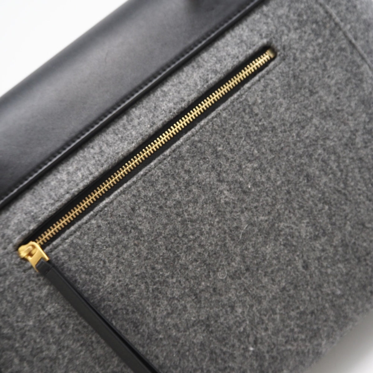 Celine Black Gray Felt Leather Handbag (Pre-Owned)