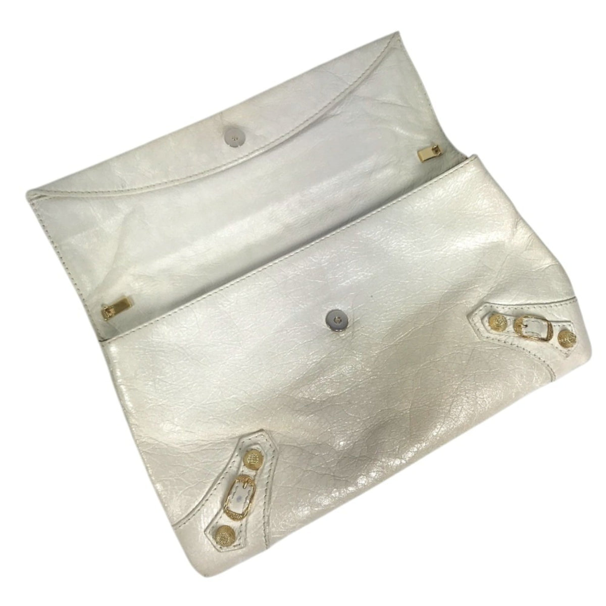 Balenciaga Gold White Leather Clutch Bag Handbag Pouch (Pre-Owned)