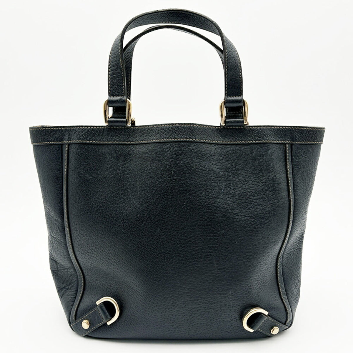 Gucci Navy Leather Canvas Tote Bag (Pre-Owned)