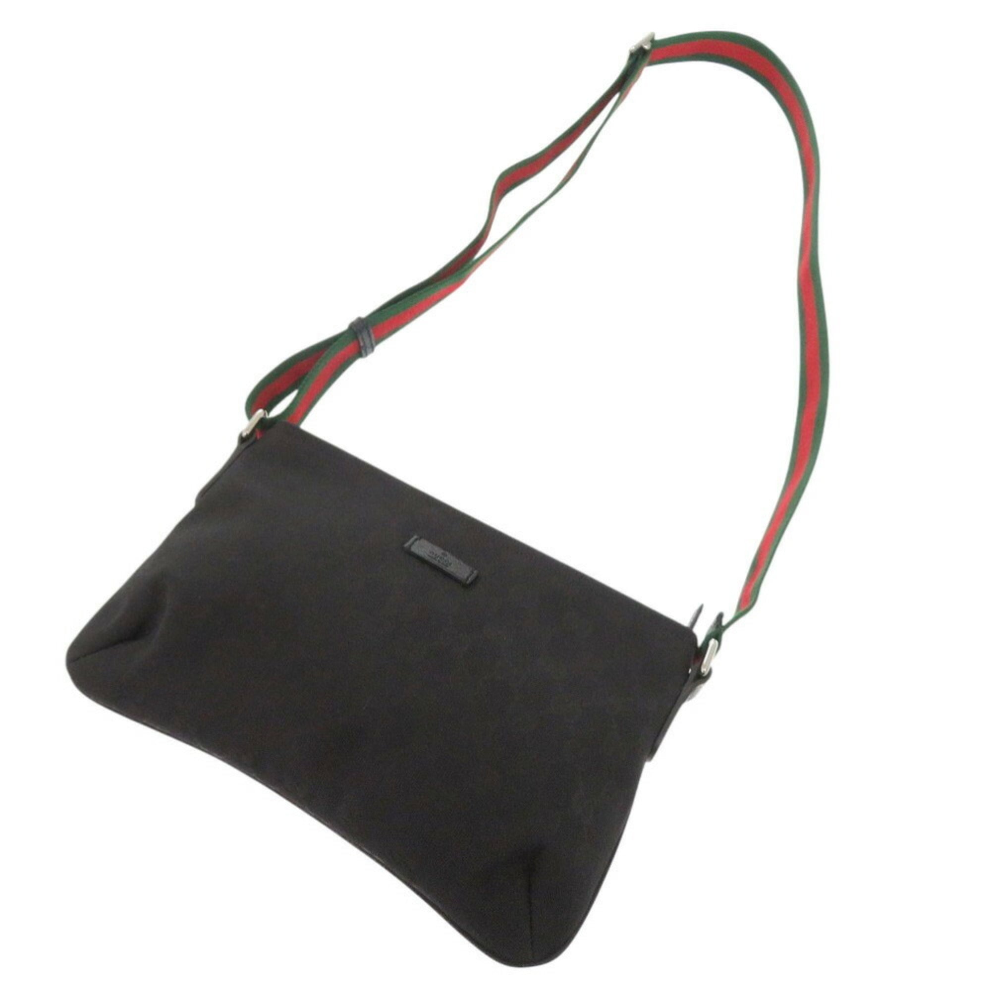 Gucci Black Green Red Color Gg Canvas Leather Shoulder Bag (Pre-Owned)