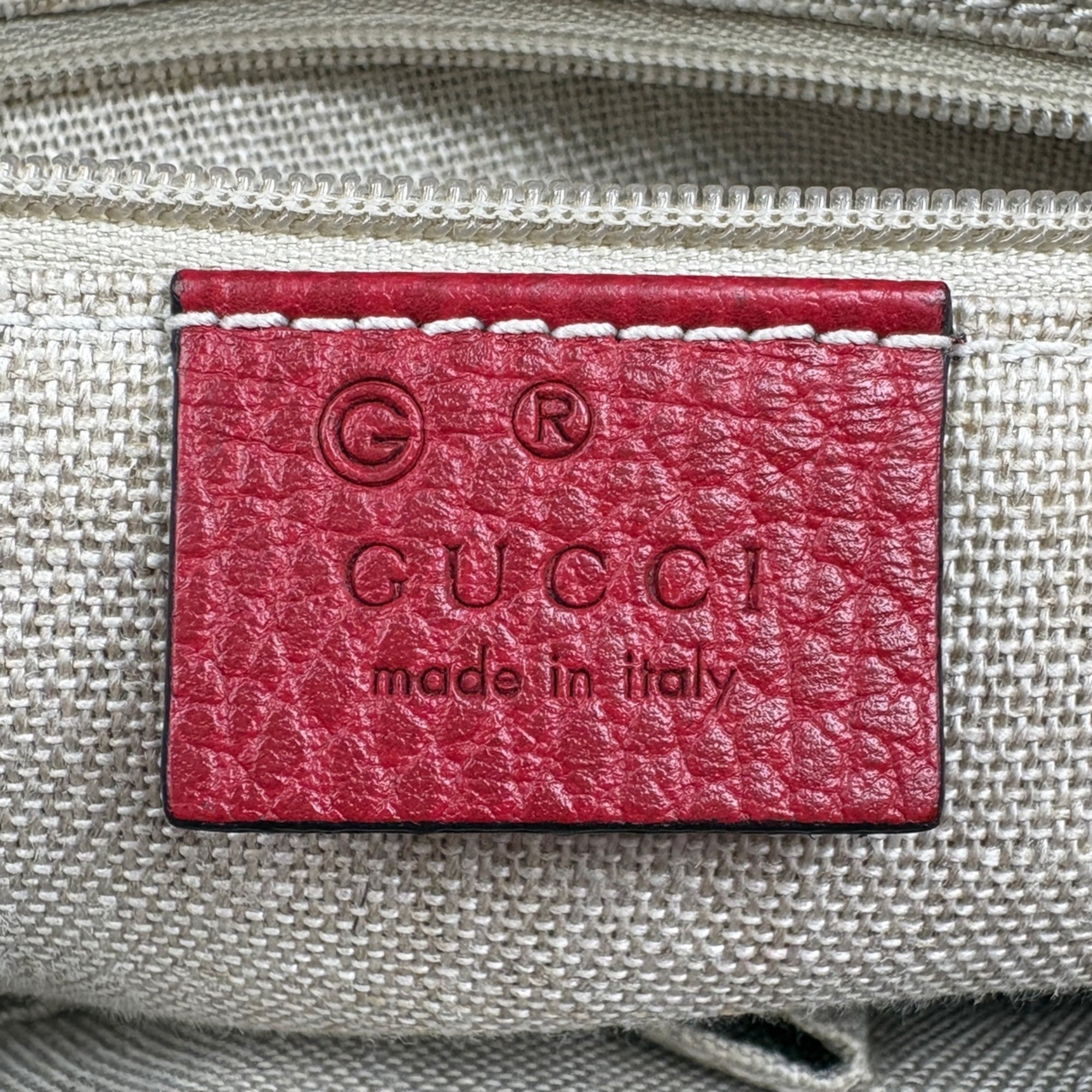 Gucci Beige Red Color Gg Canvas Leather Handbag (Pre-Owned)