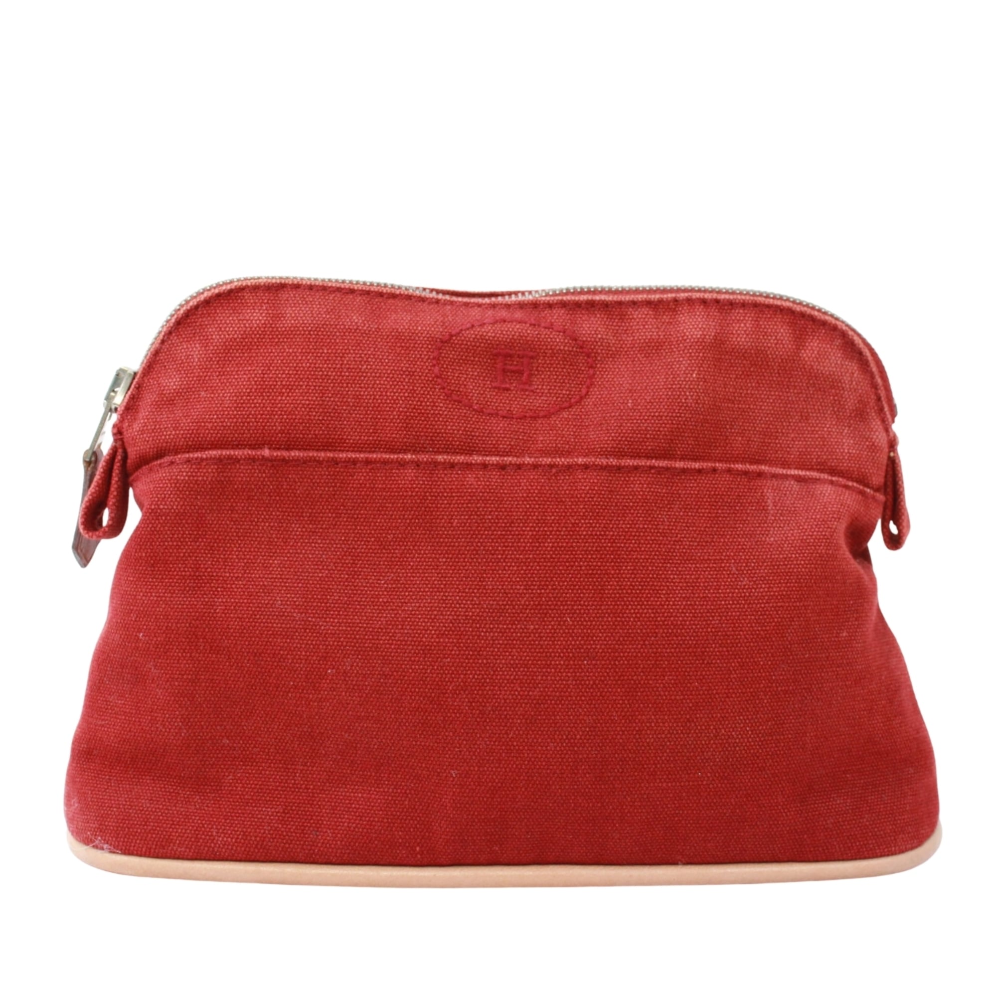 Hermes Red Color Canvas Leather Pouch (Pre-Owned)