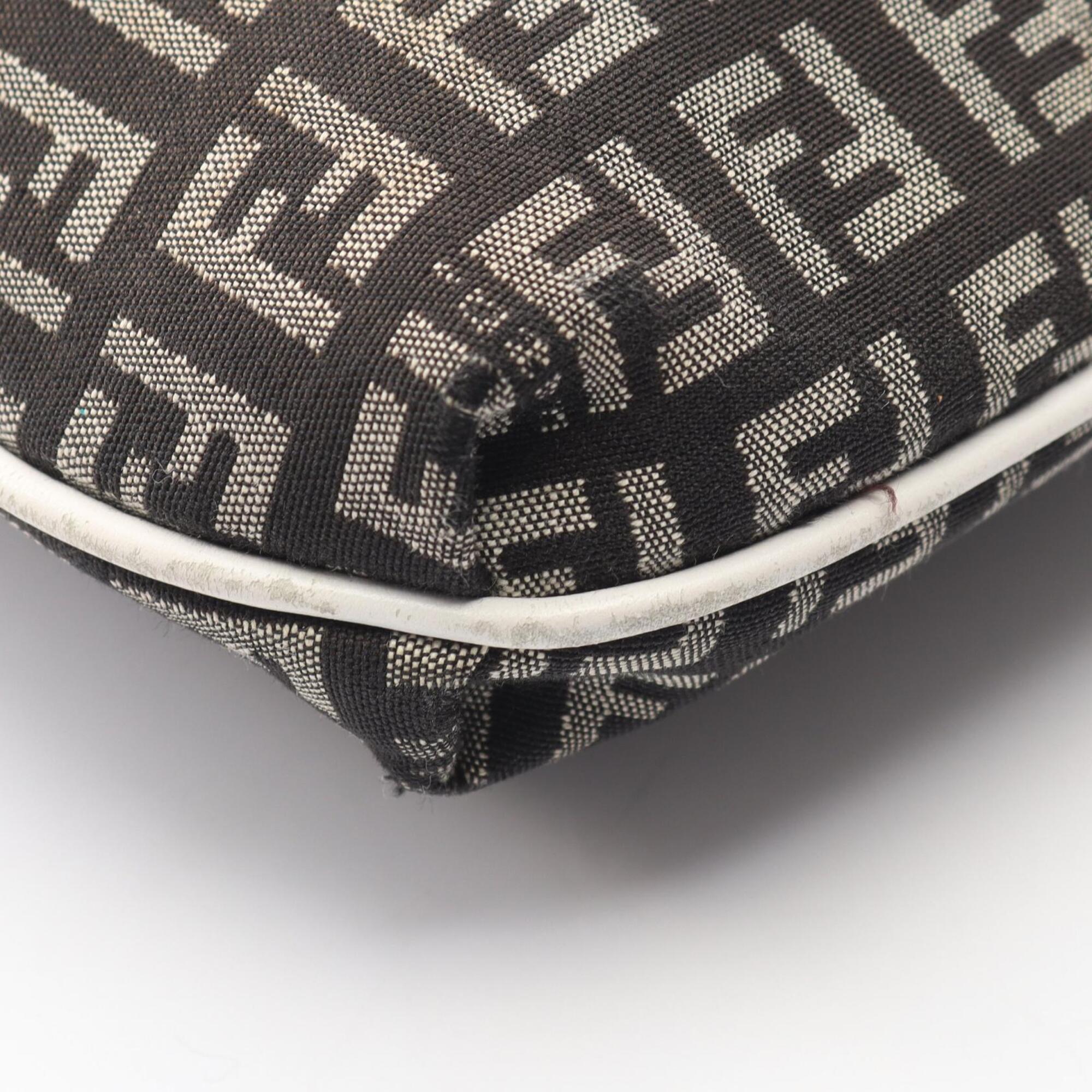 Fendi Black White Canvas Leather Handbag Shoulder Bag (Pre-Owned)