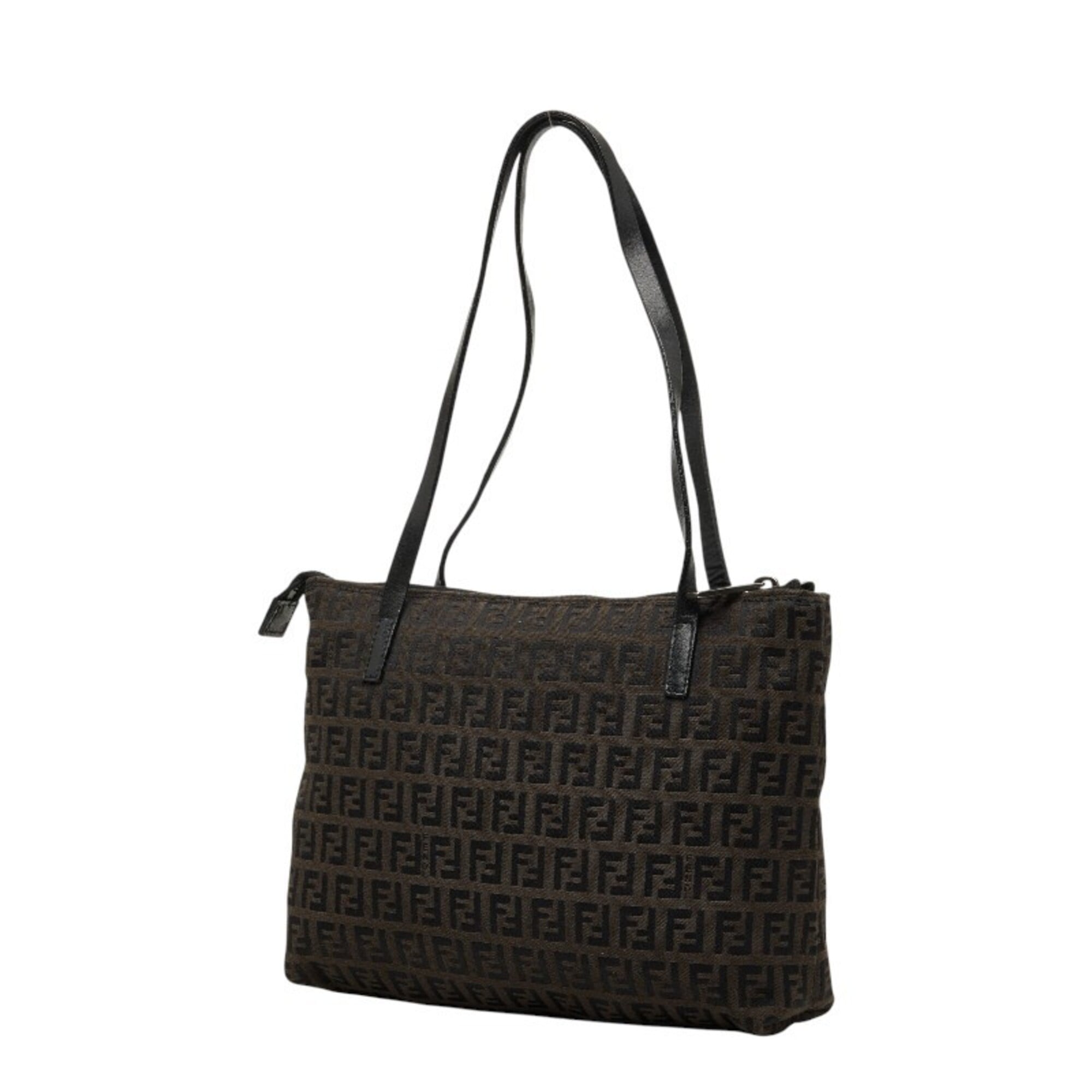 Fendi Zucchino Brown Canvas Leather Handbag Tote Bag (Pre-Owned)
