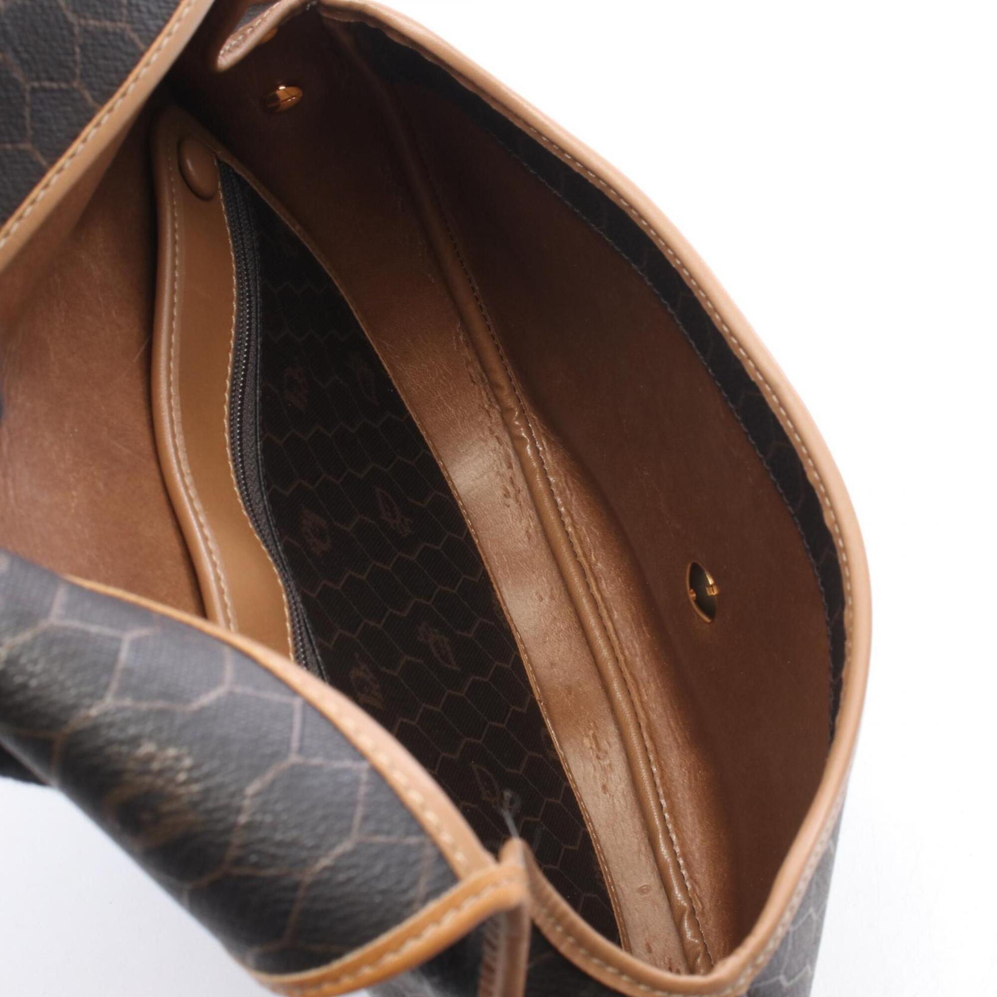 Christian Dior Black Brown Coated Canvas Leather Handbag Shoulder Bag (Pre-Owned)