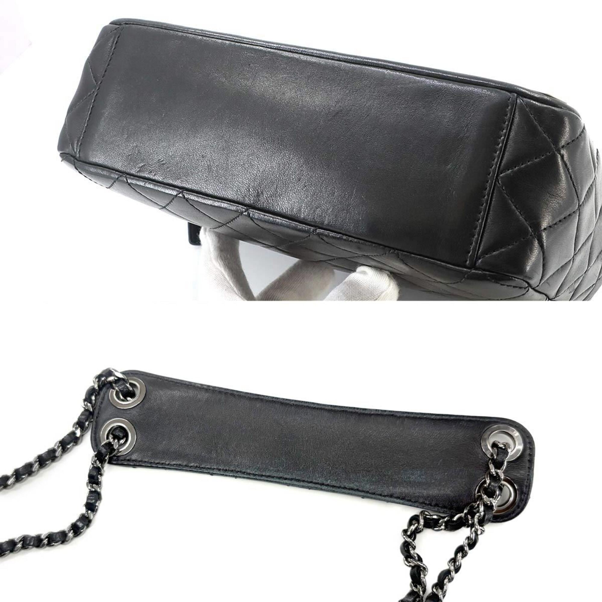 Chanel Matelasse Black White Plastic Leather Handbag Shoulder Bag (Pre-Owned)