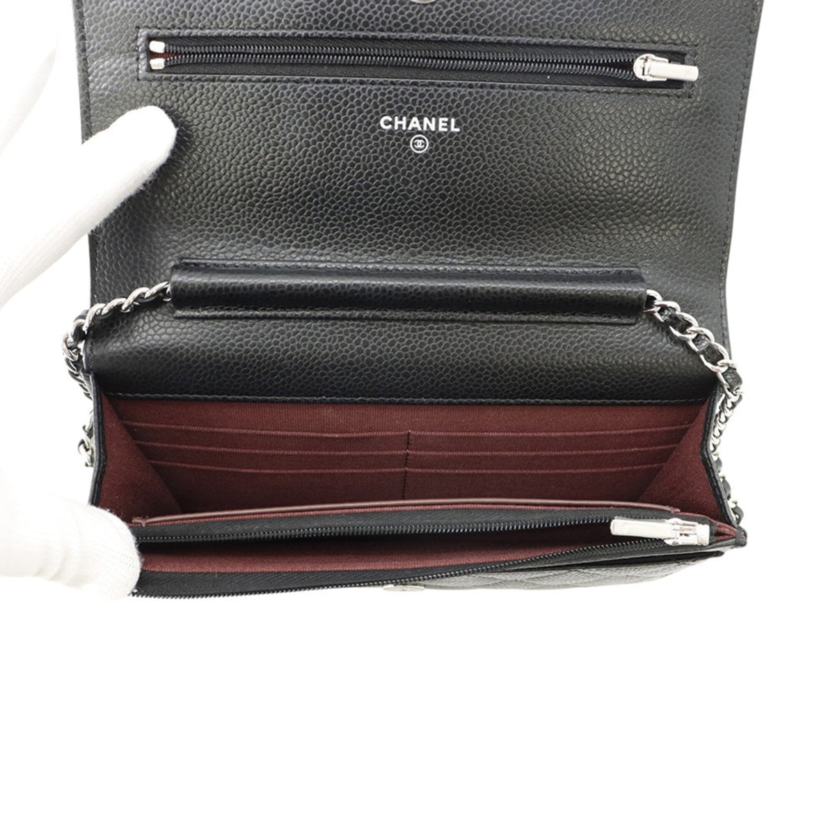 Chanel Black Grained Calfskin Chain/Shoulder Wallet (Pre-Owned)
