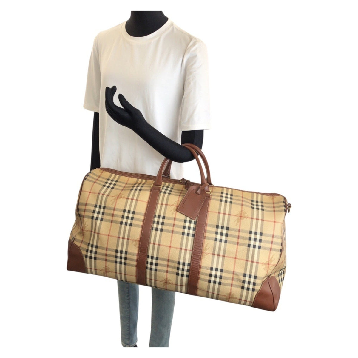 Burberry Beige Brown Pvc Leather Boston Bag Handbag (Pre-Owned)