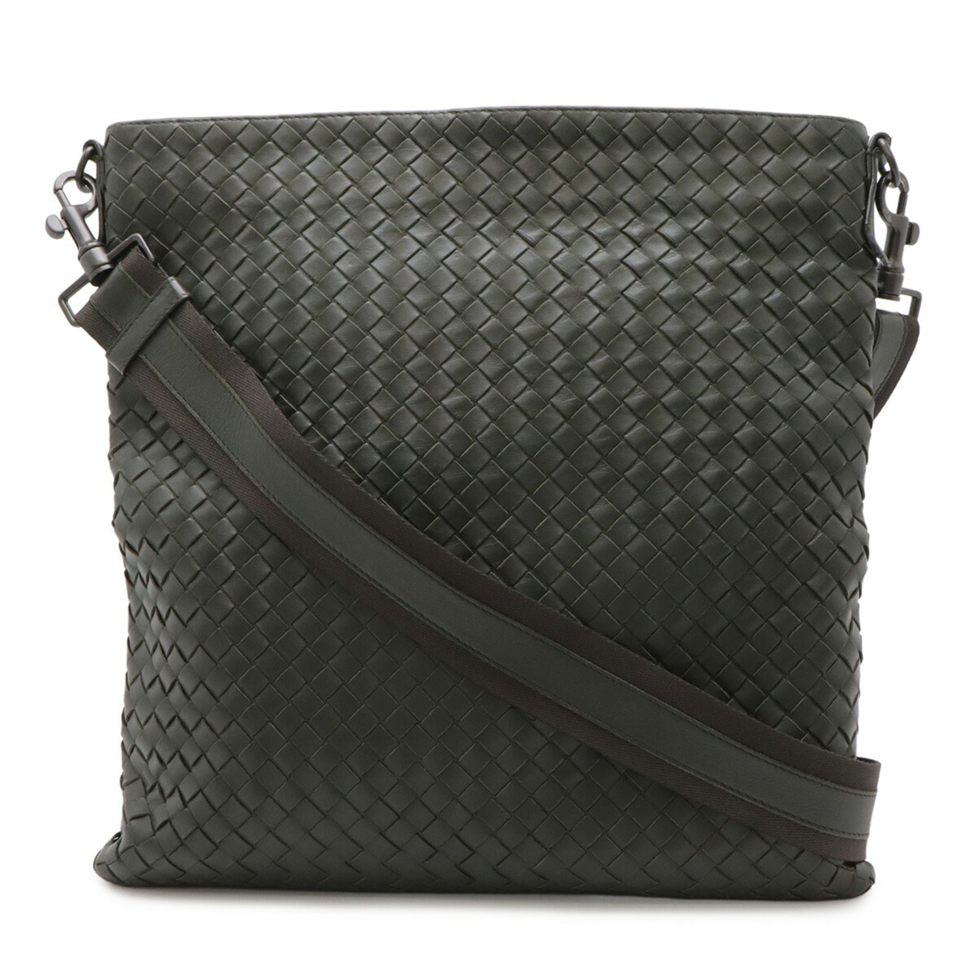 Bottega Veneta Intrecciato Khaki Leather Shoulder Bag (Pre-Owned)