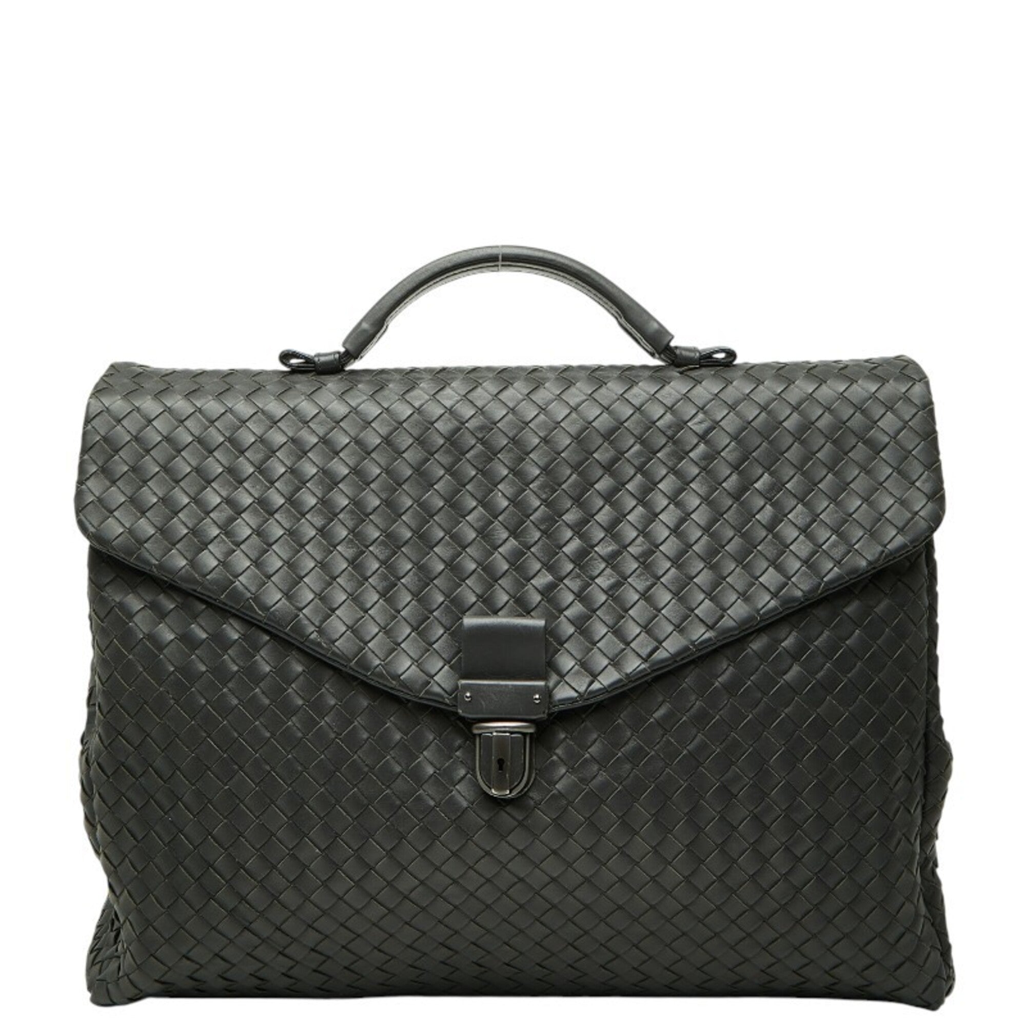 Bottega Veneta Intrecciato Gray Leather Briefcase (Pre-Owned)
