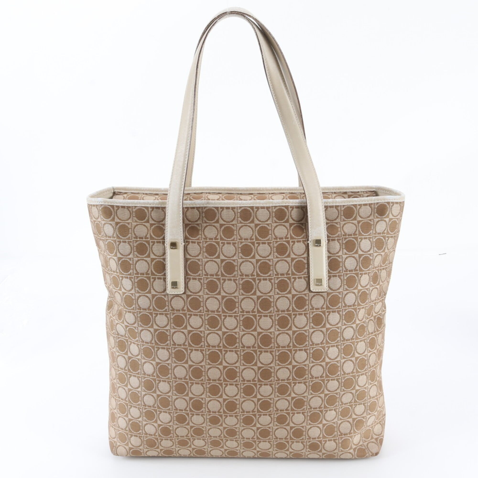 Salvatore Ferragamo Beige Leather Canvas Handbag Shoulder Bag Tote Bag (Pre-Owned)